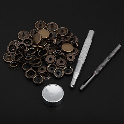15-Piece Leather Snap Fastener Kit - Metal Press Studs & Button Tool for Clothing, Fabric, Leather Sewing - DIY Crafting Supplies (Bronze) | Perfect for Jackets, Bags, DIY Projects & Garment Repair