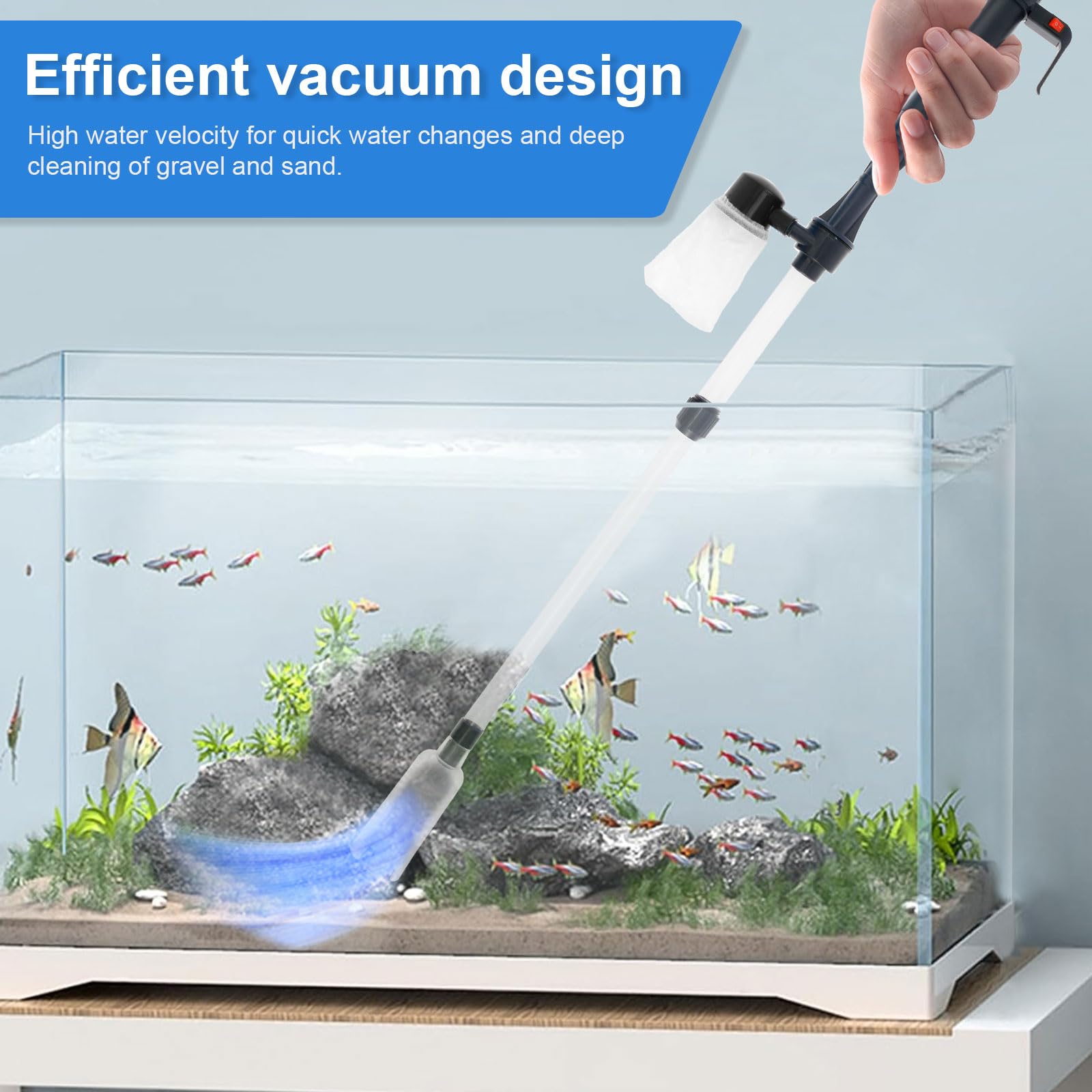4-in-1 Electric Aquarium Gravel Cleaner & Water Changer - Powerful Siphon Vacuum Pump for Fish Tank Maintenance, Sand Washing & Quick Water Replacement - Perfect for Freshwater & Saltwater Tanks, Home & Office Aquariums