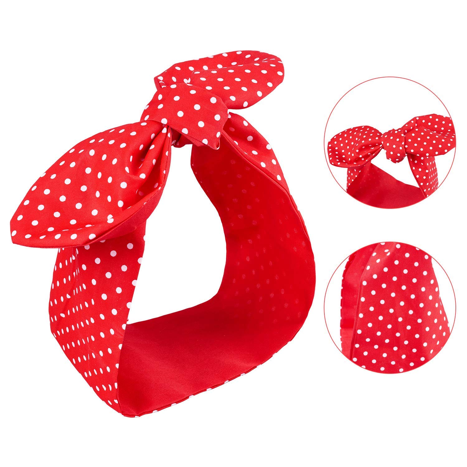 Farochy Red Bow Cotton Headband - Retro Polka Dot Hair Accessory for Women & Girls - Double Wide Headwrap for Parties, Weddings & Everyday Style