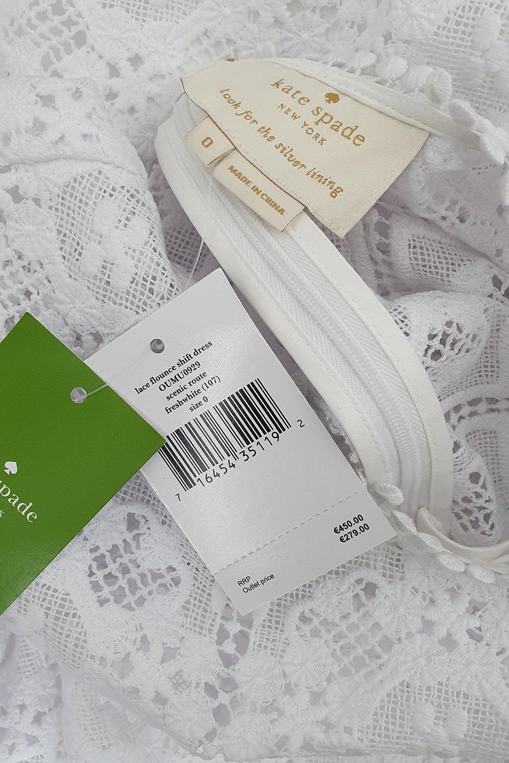 KATE SPADE New York White Scenic Route Lace Flounce Shift Dress - Women's Summer Floral Dress for Wedding & Party (US 0 | UK 6) | Perfect for Bridal Shower, Garden Party & Cocktail Events