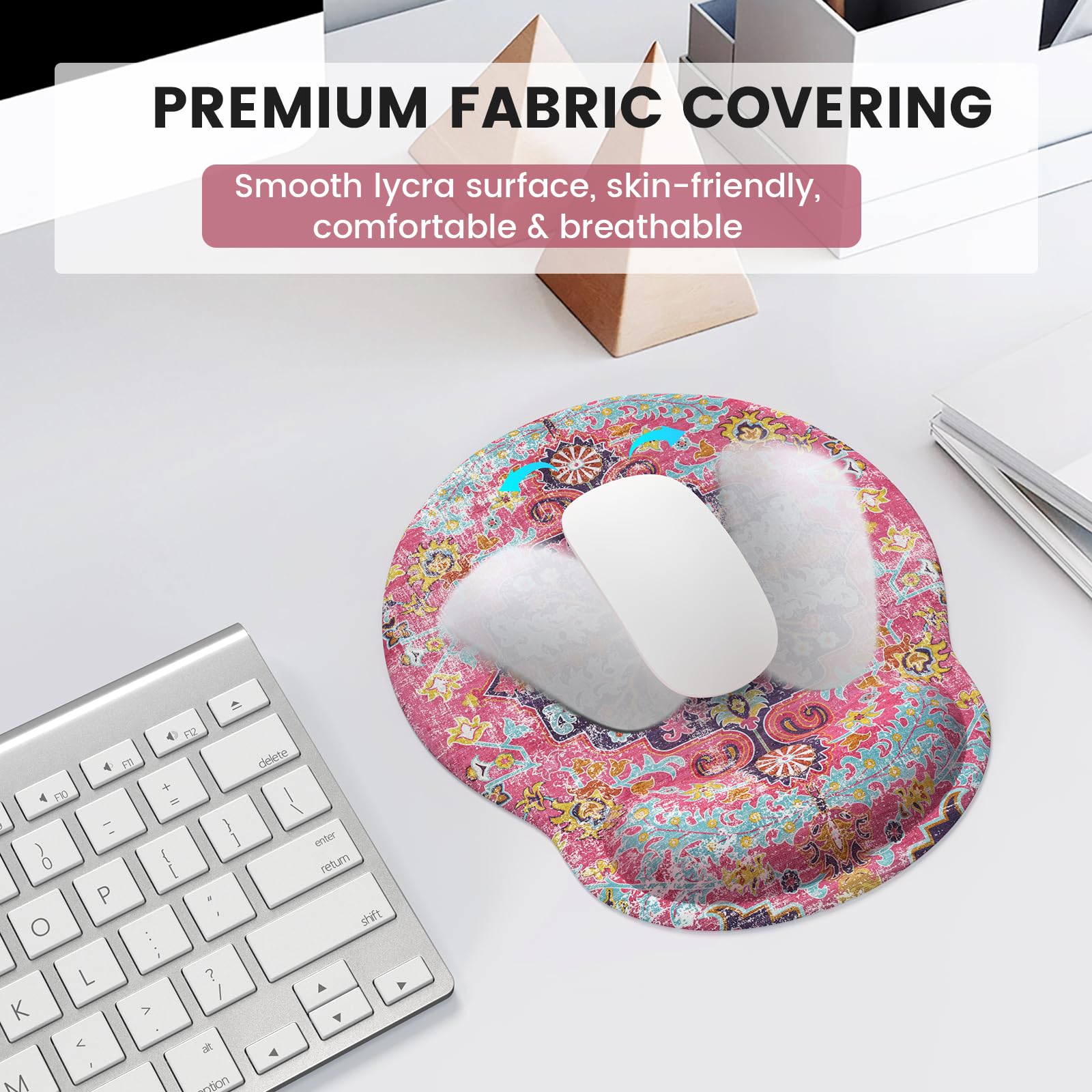 iLeadon Ergonomic Mouse Pad with Wrist Rest Set - Boho Style Comfort for Pain-Free Typing & Computer Use, Non-Slip Base for Home & Office Workstation (Fuchsia) - Perfect for Gaming, Coding & Long Work Sessions