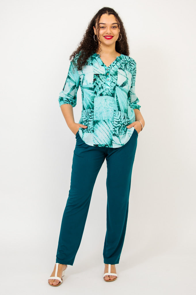 Carly Top - Shibori Print Linen Bamboo Blend Women's Tunic - Perfect for Summer Outfits & Boho Fashion