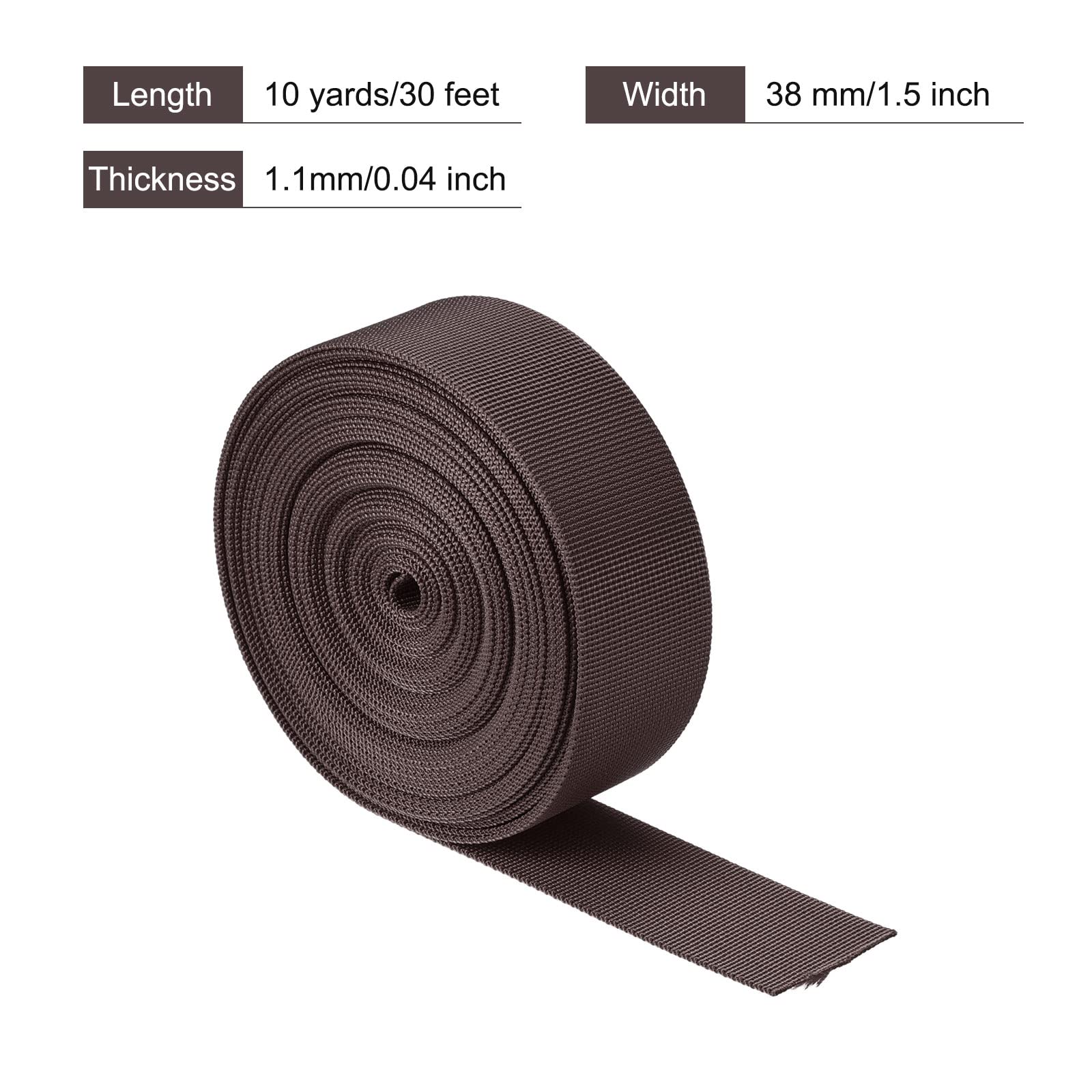 **MECCANIXITY 1.5 Inch Flat Nylon Webbing Strap - 10 Yards, Brown - Heavy Duty for Backpack Straps, Luggage Racks, DIY Projects & Outdoor Gear Repair**