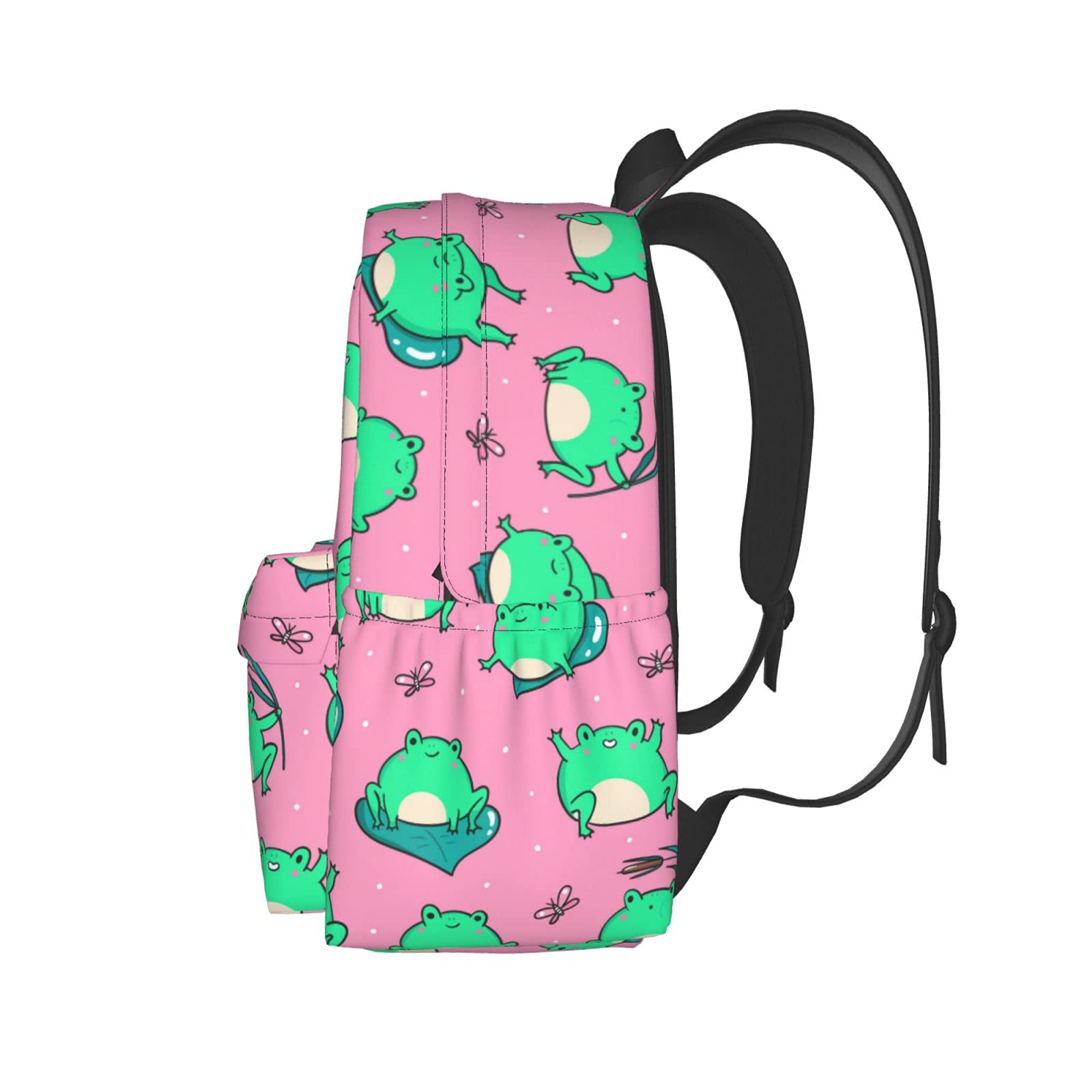 KiuLoam 17 Inch Laptop Backpack - Cute Green Frogs Design on Pink School Bag, Waterproof Daypack for Women & Girls - Perfect for College, Work, Travel & Everyday Use