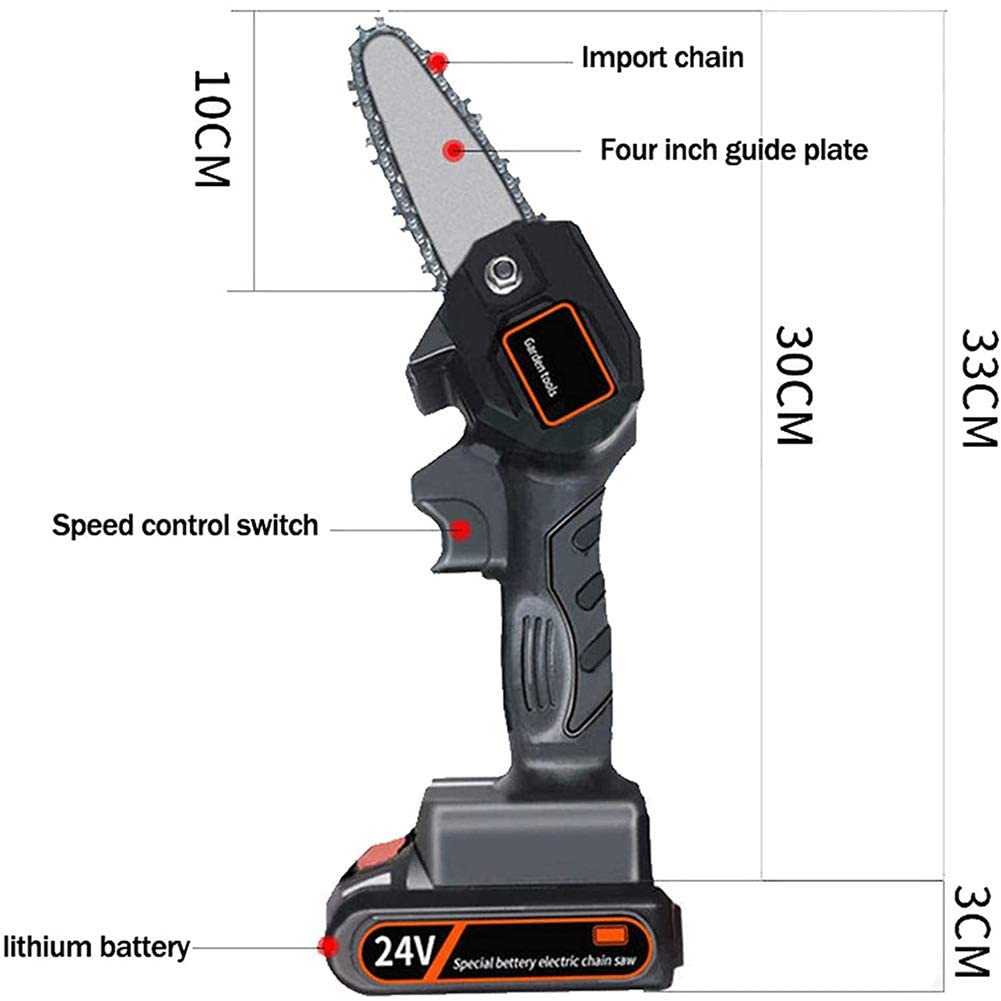 4 Inch Mini Electric Chainsaw - 24V Rechargeable Battery Powered Cordless Chainsaw for Pruning, Wood Cutting & DIY Projects | Perfect for Garden Trimming, Camping & Home Improvement