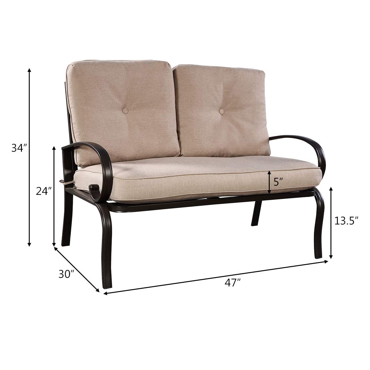 HAPPYGRILL 2-Piece Outdoor Loveseat Set with Coffee Table - Patio Garden Bench Sofa with Cushions for Backyard, Poolside & Balcony Relaxation