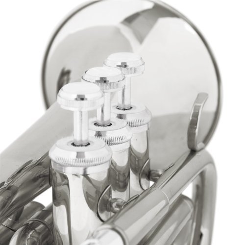 Mendini by Cecilio MPT Brass Bb Pocket Trumpet - Nickel Plated with Tuner, Case & Mouthpiece | Compact Travel Trumpet for Beginners, Students & Jazz Performances