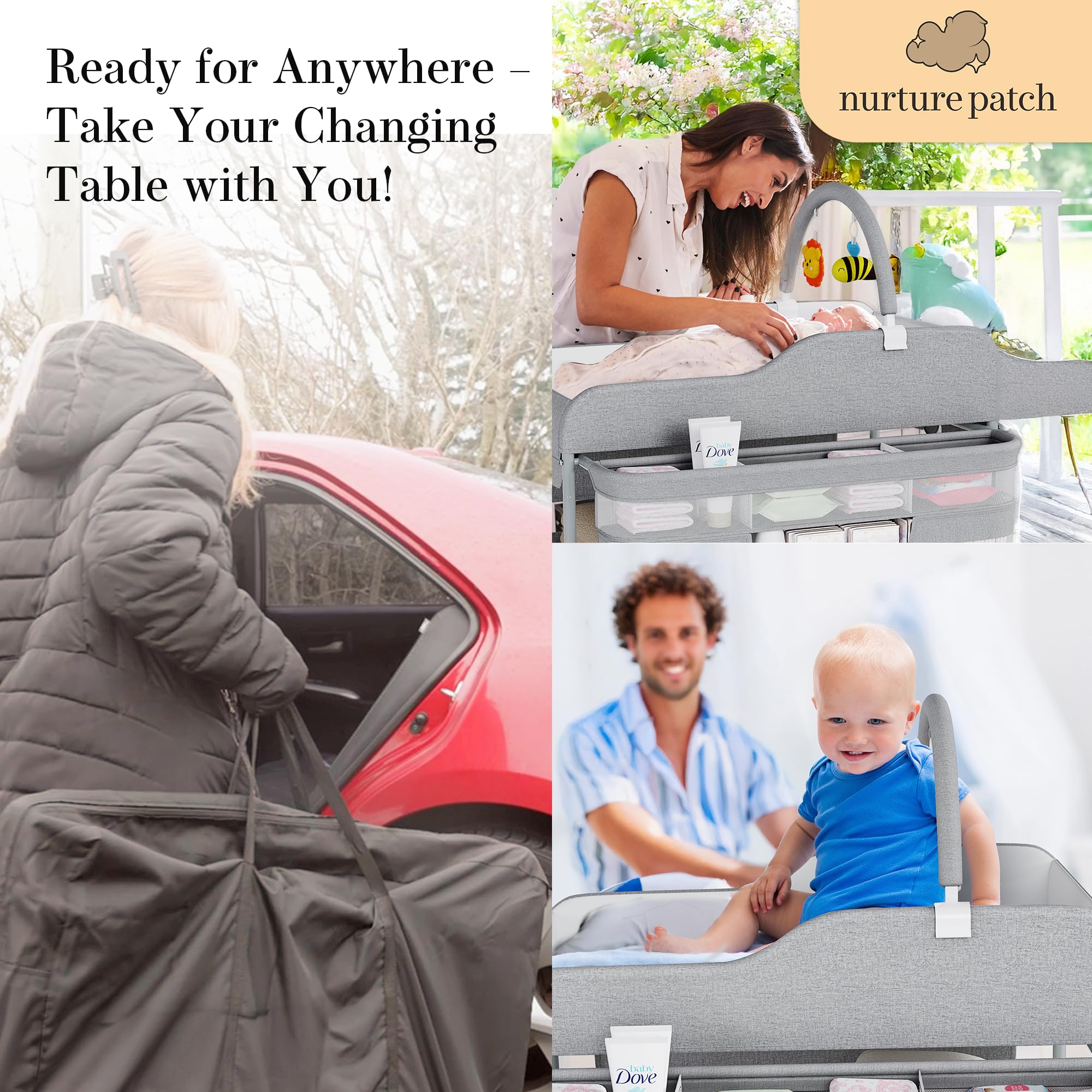 Portable Baby Changing Table with Wheels - Foldable Diaper Changing Station with Toy Holder & Storage Bag | Ideal for Travel, Nursery & On-the-Go Parents | Waterproof & Compact Baby Changing Solution