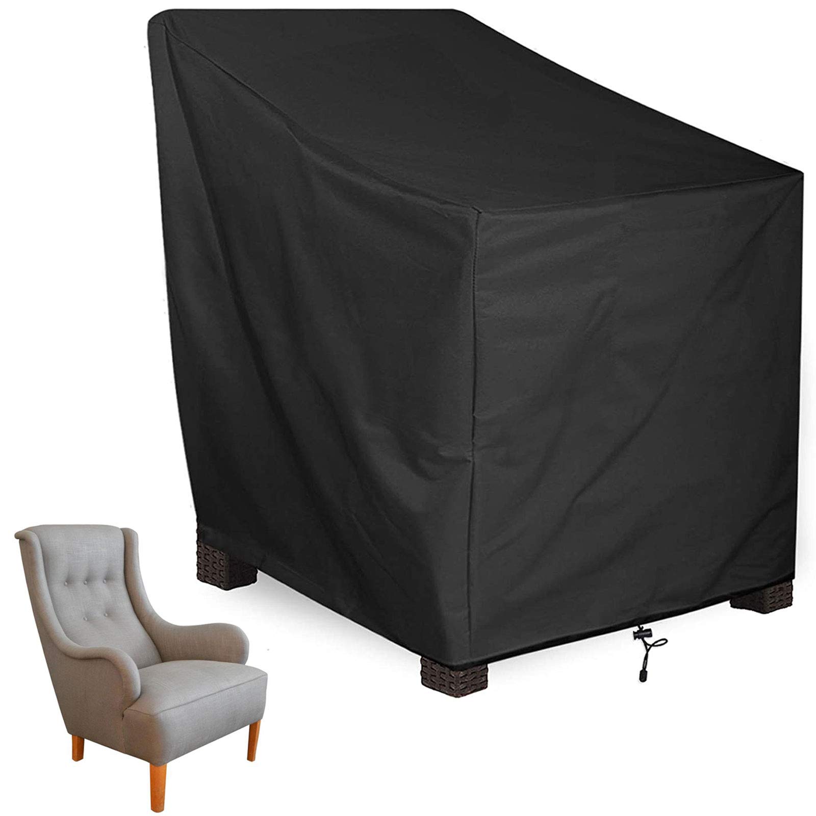 Waterproof Outdoor Patio Chair Cover - 210D Oxford Fabric Rip-Proof Reclining Cover for Stacking Chairs, Club Chairs & Garden Furniture (70x79x70cm, Black, 1 Pack) - Perfect for Backyard, Deck & Poolside Protection