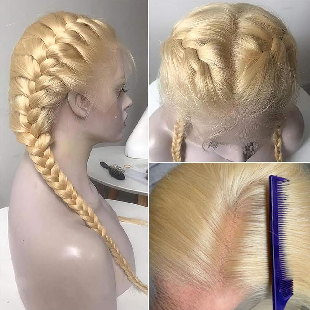250% Density HD 613 Lace Front Wig Human Hair - 13x4 Straight Blonde Brazilian Virgin Hair Lace Front Wigs for Black Women (24 Inch, Pre-Plucked) | Perfect for Daily Wear, Cosplay & Special Occasions