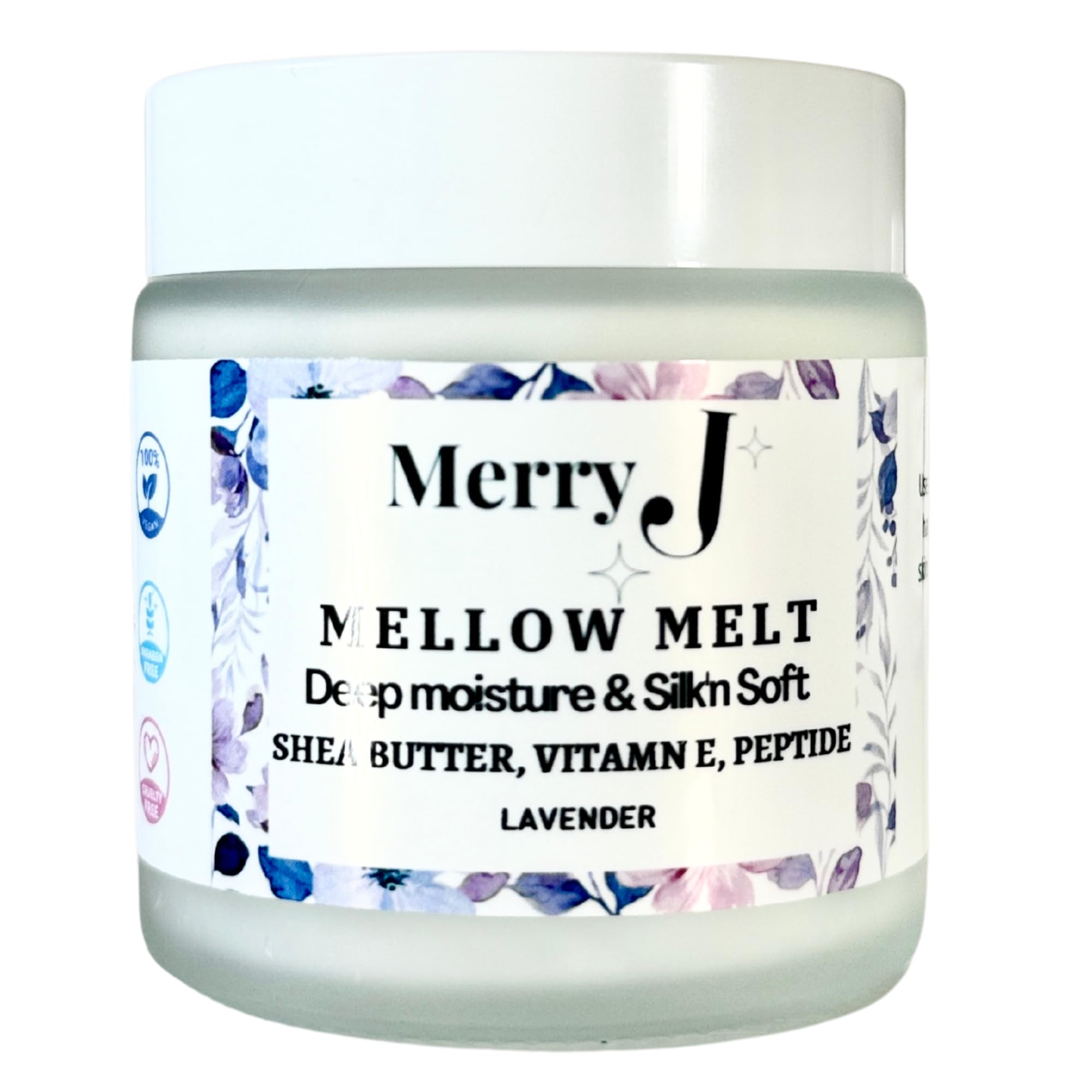 Mellow Melt Strawberry Deep Moisture Body Butter - 4 oz Shea Butter & Vitamin E Cream for Dry Skin - Nourishing Hand & Body Lotion in 4oz Glass Jar (Lavender Scent) - Perfect for Winter Care, Spa Days & Gift Giving