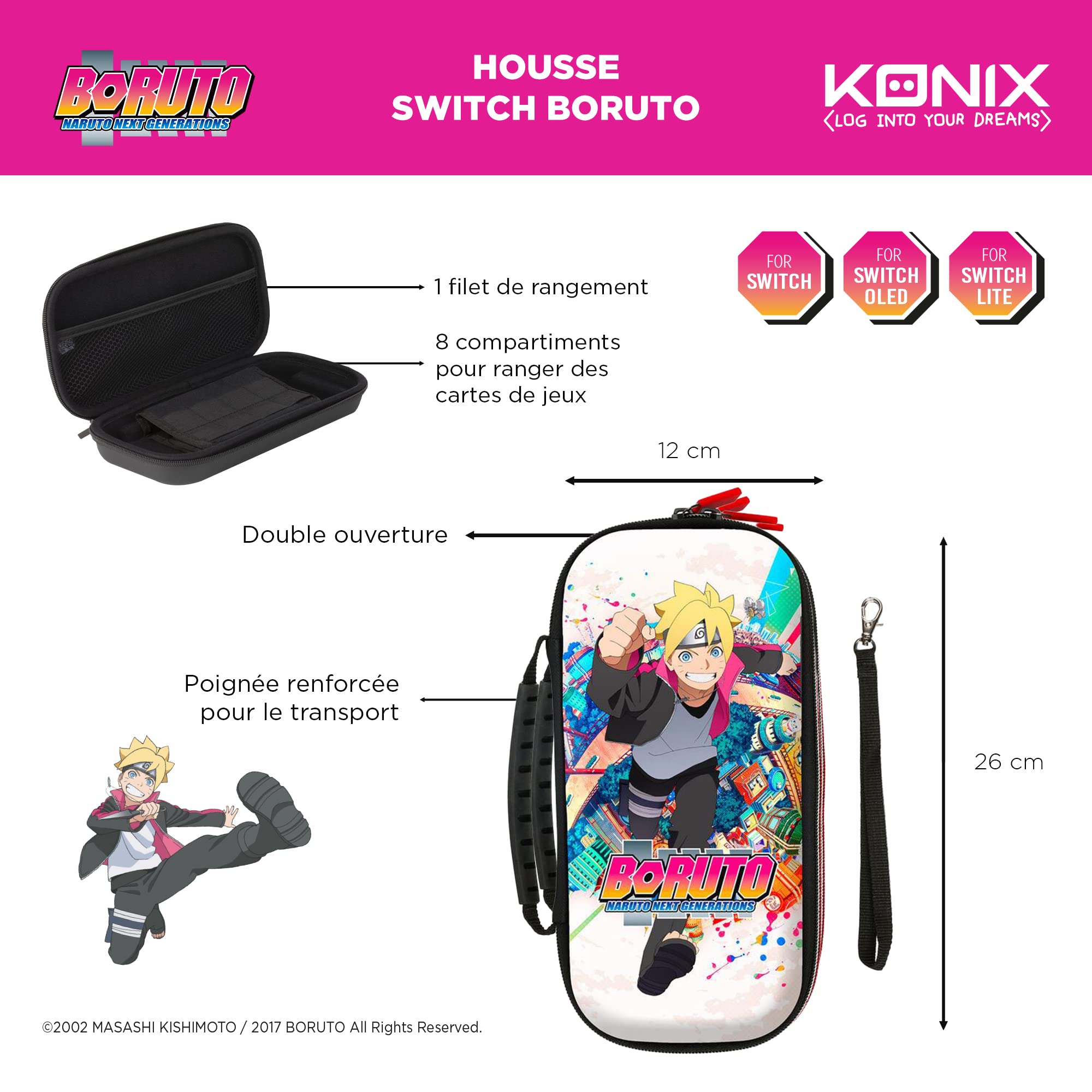 Konix Boruto Naruto Next Generations Protective Carrying Case for Nintendo Switch, Switch Lite & OLED - Boruto Konoha Design | Portable Gaming Storage for Travel & Commute