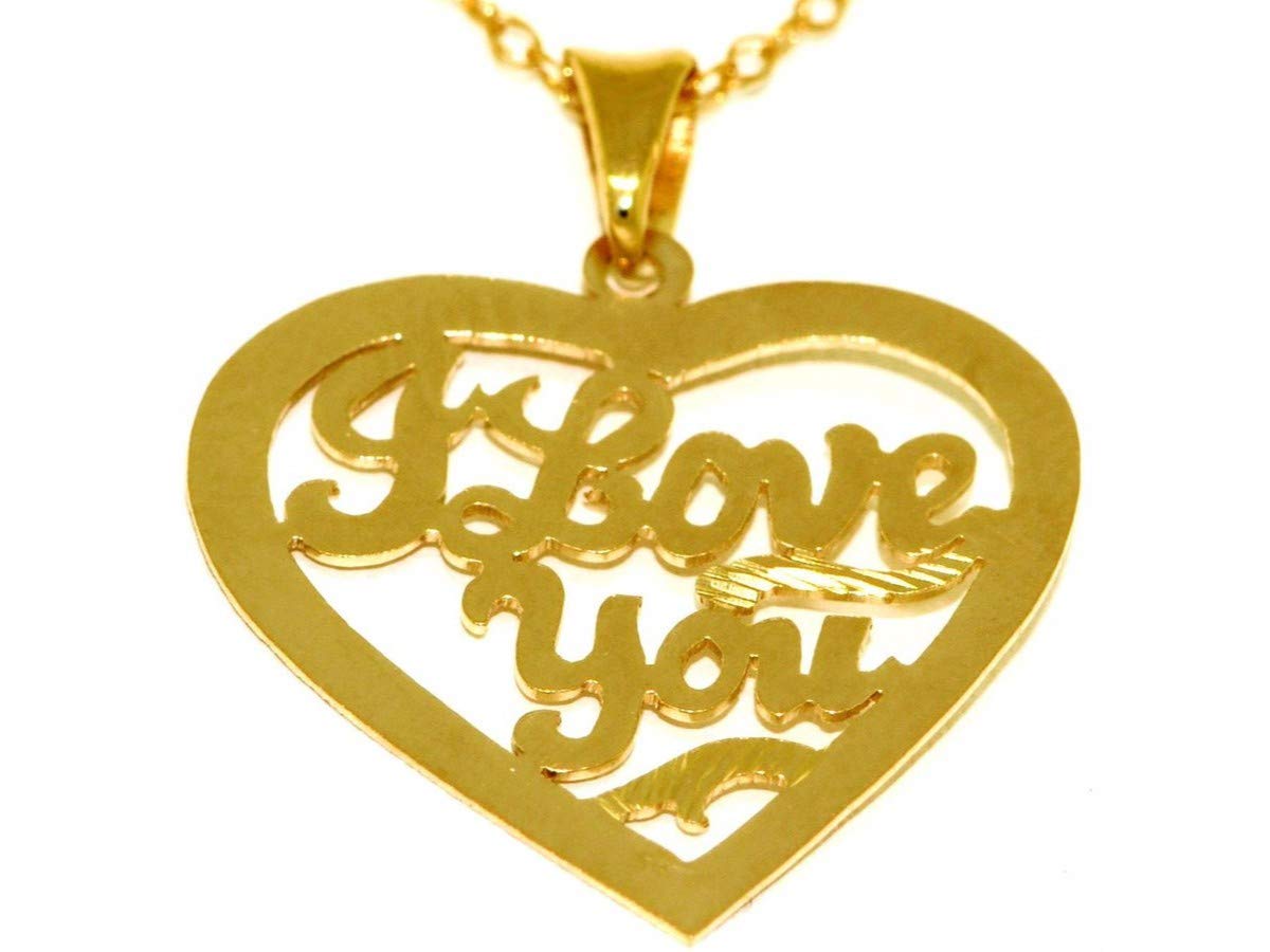 14K Gold I LOVE YOU Heart Pendant Necklace for Women & Men - Hand Carved Custom Jewelry - Perfect for Anniversaries, Valentine's Day & Romantic Gifts