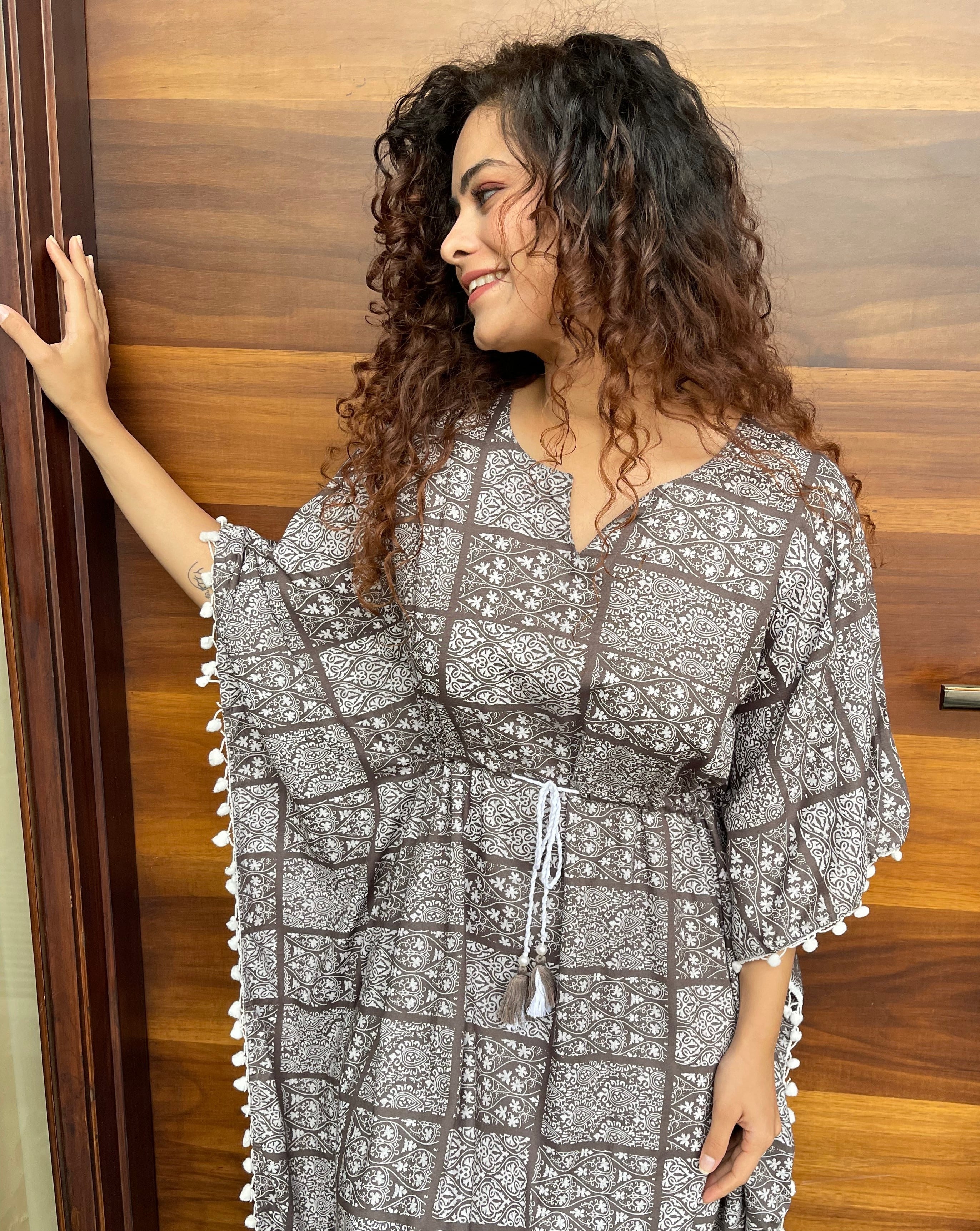 Earthy Escape Cotton Brown Kaftan Dress for Women - Boho Chic Loose Fit Maxi Dress - Perfect for Beach Vacation, Summer Outfits & Lounge Wear