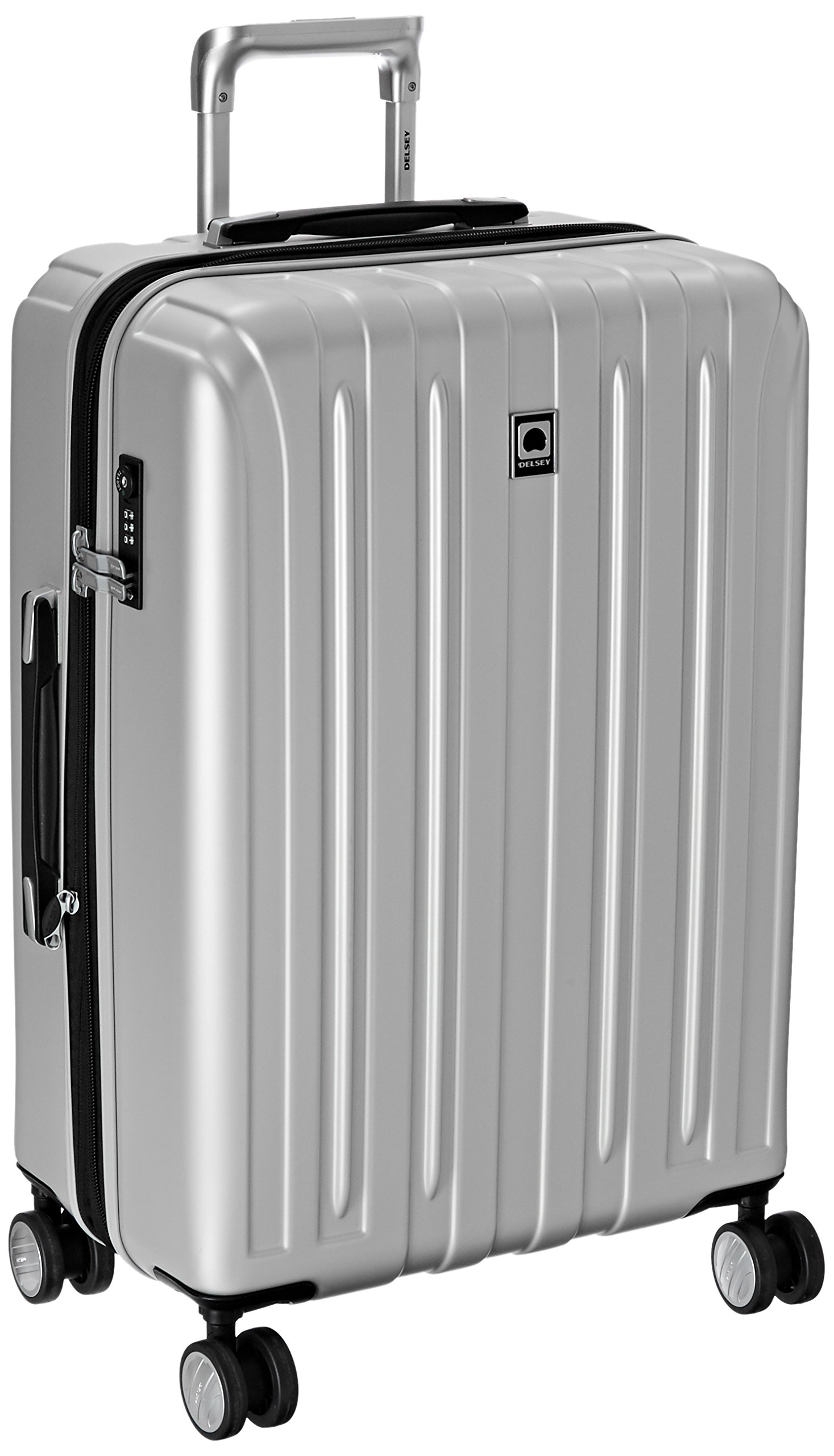 Delsey Paris Titanium Hardside Expandable Luggage with 360° Spinner Wheels, 25 Inch Checked-Medium Suitcase for Travel - Silver | Durable & Lightweight for Airplane, Business Trips & Vacations