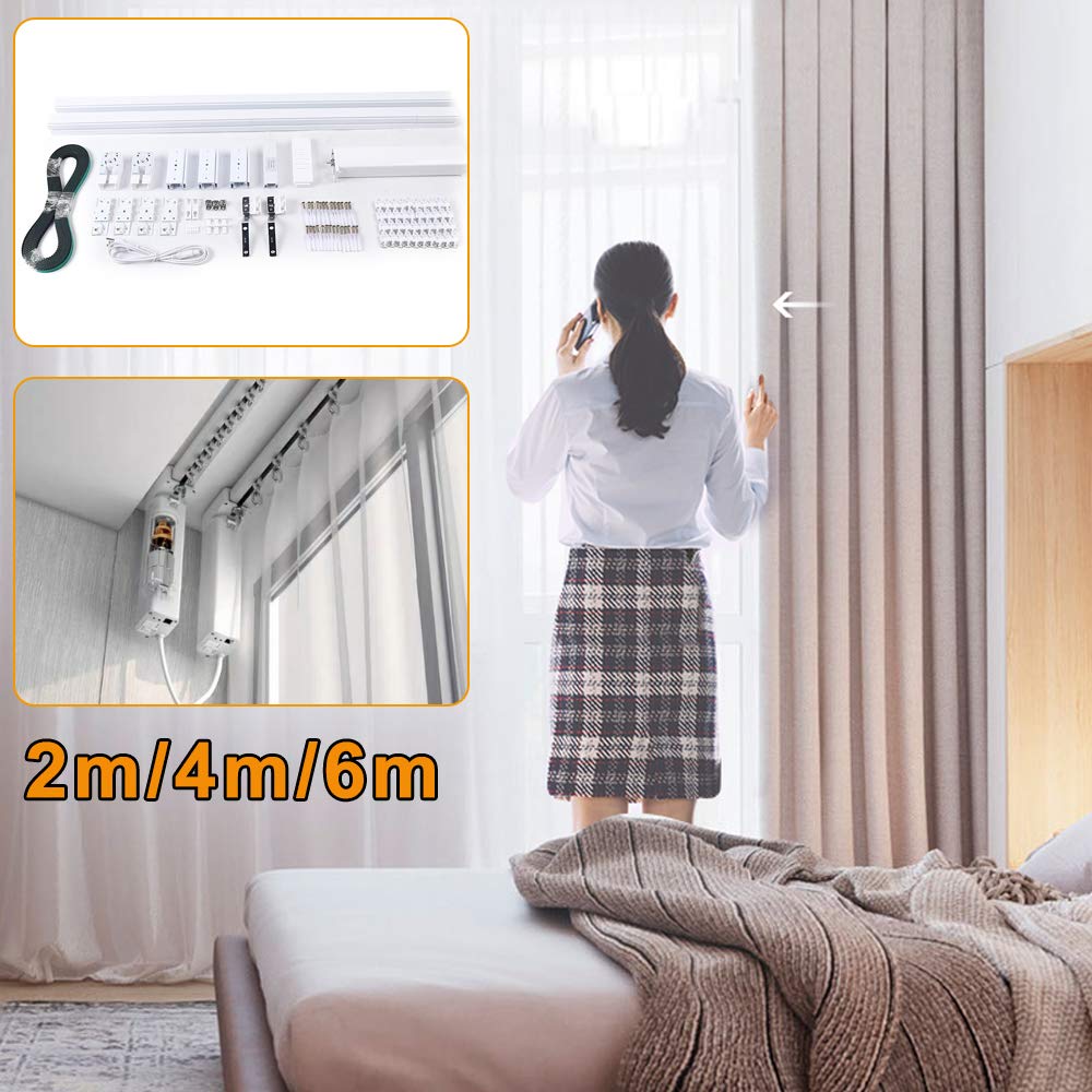 6M Motorized Curtain Track with Remote Control - Smart Electric Curtain Rail System for Home, Ceiling or Wall Mount, Center Opening Design (Ideal for Living Room, Bedroom & Home Theater Automation)
