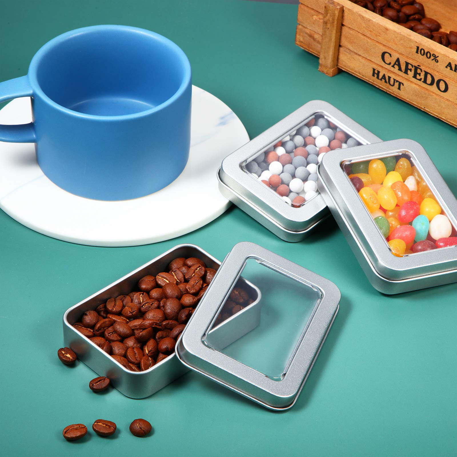 48-Piece Silver Metal Tin Box with Clear Lid - Empty Storage Containers for Candles, Candies, Gifts, Balms & Treasures - Perfect for DIY Crafts, Wedding Favors, Party Decor & Home Organization