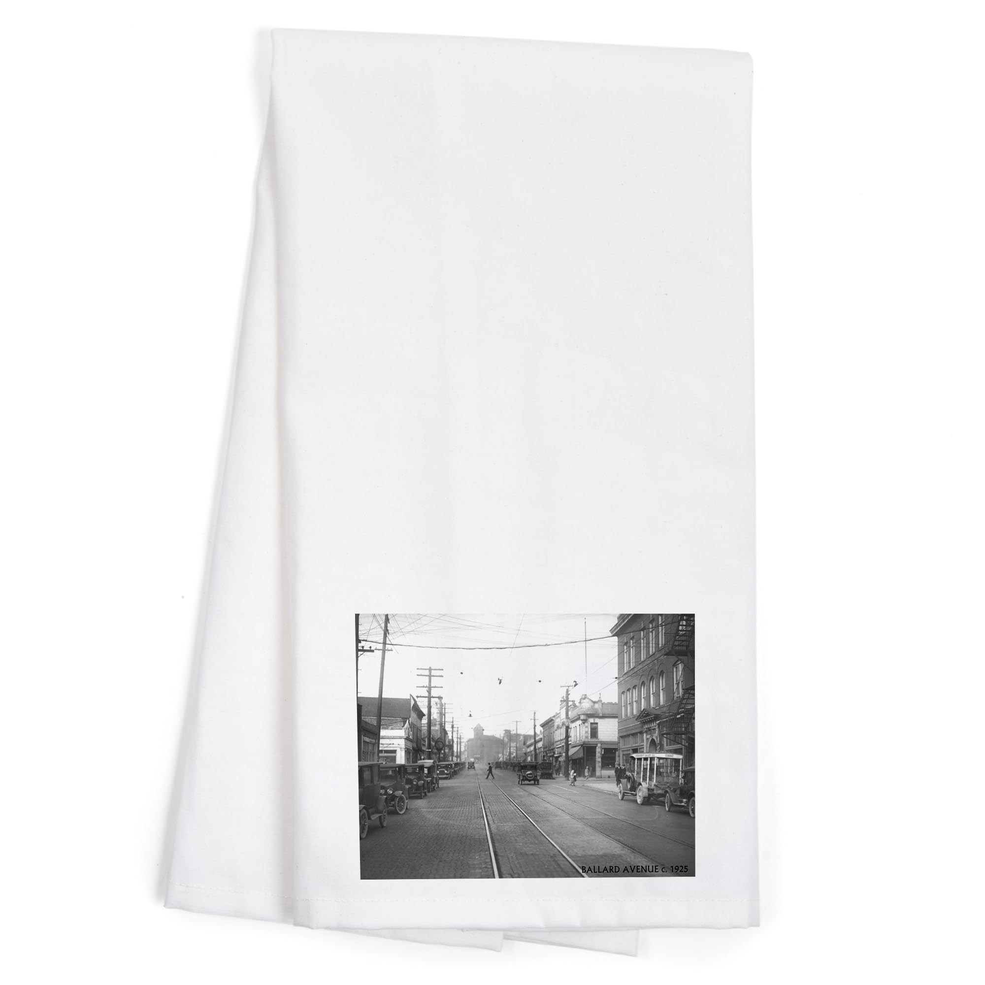 Lantern Press Ballard Avenue in Seattle, WA Photograph - 100% Cotton Tea Towel | Decorative Hand Towel for Kitchen & Home Decor | Perfect for Gifts, Housewarming & Farmhouse Style Kitchens