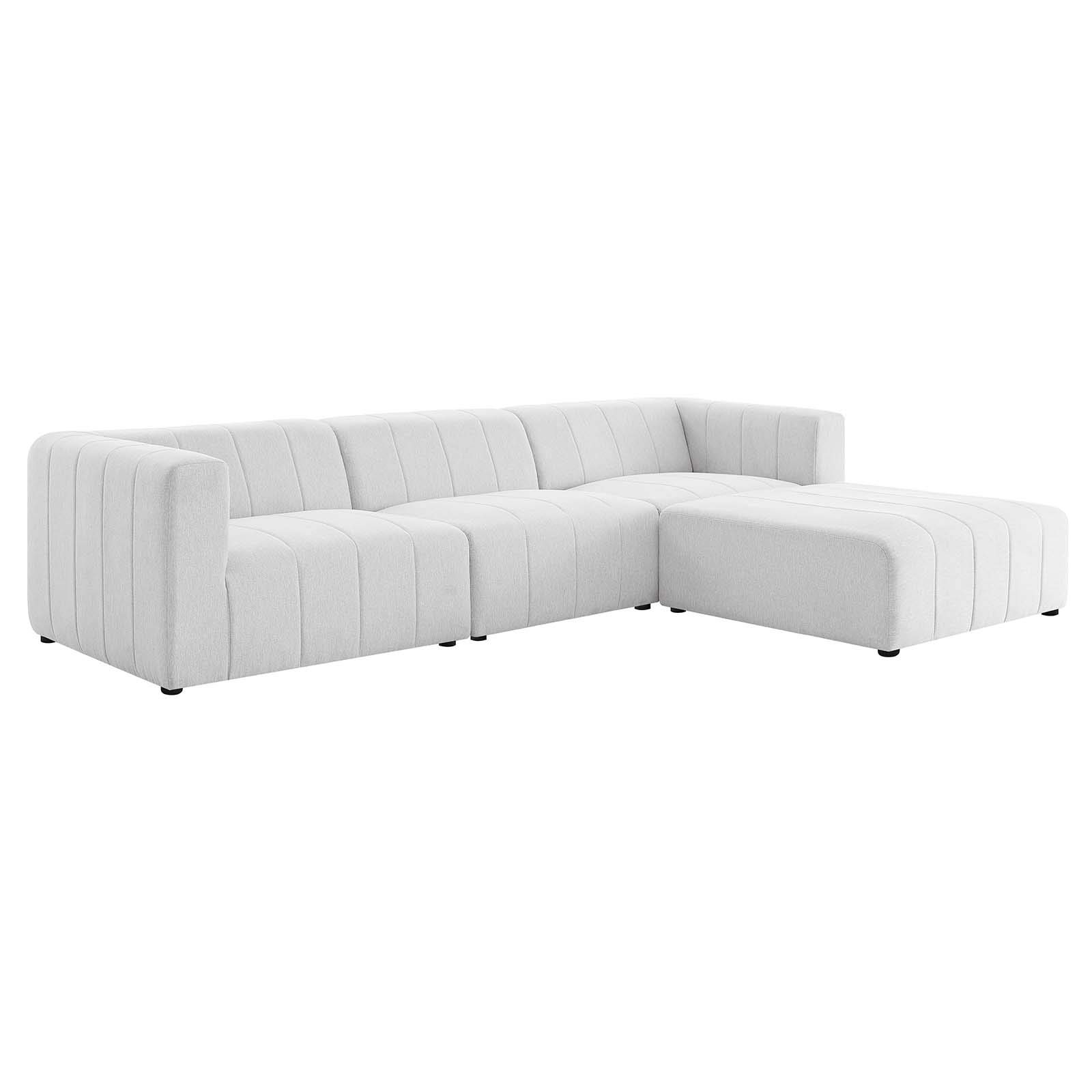 Modway Bartlett Channel Tufted Upholstered 4-Piece Sectional Sofa with Chaise in Ivory - Modern Living Room Furniture for Small Spaces & Apartments