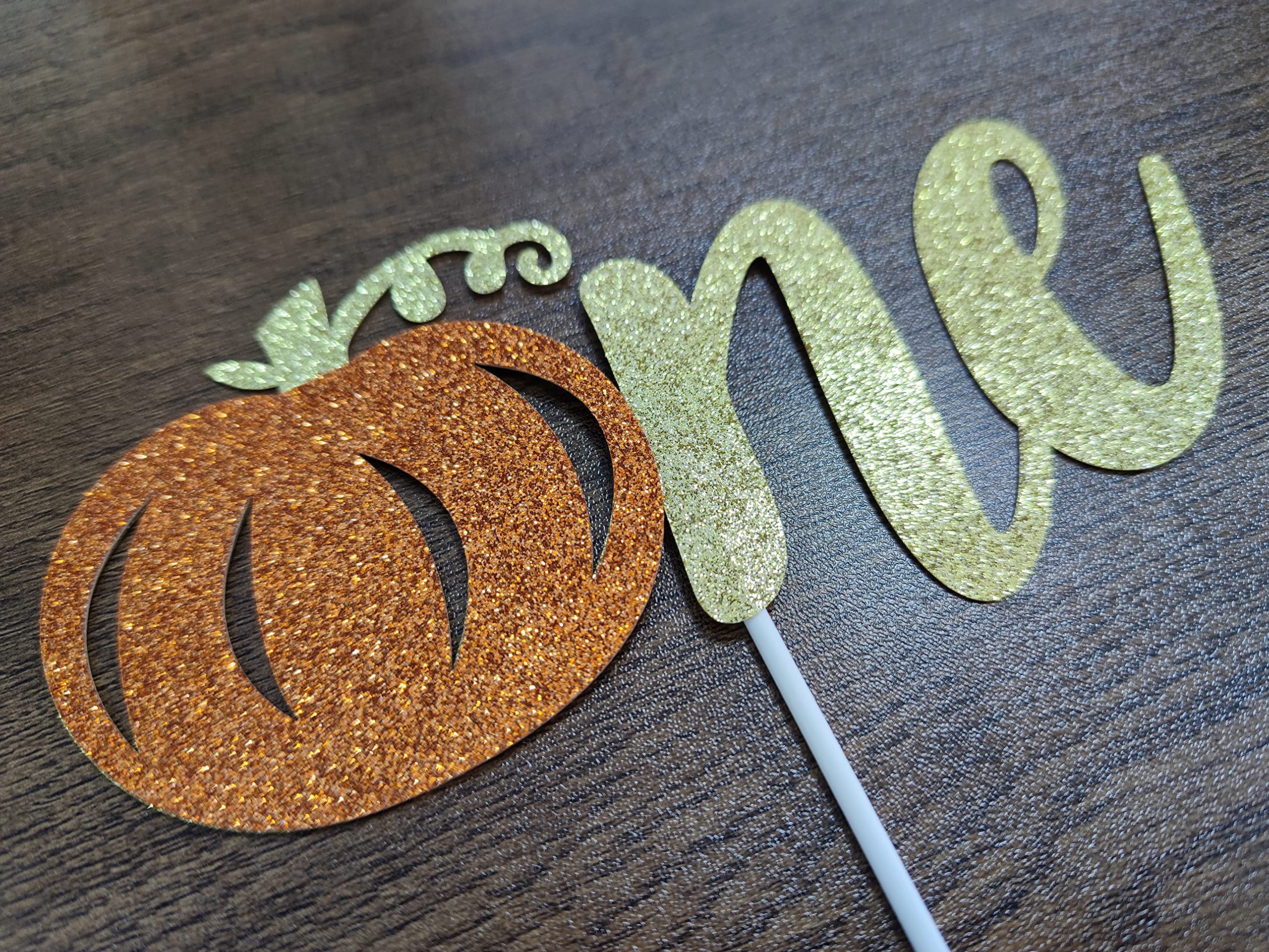 Glitter Pumpkin First Birthday Cake Topper - Little Pumpkin 1st Birthday Party Decorations, Fall Theme Cake Decor for Baby's 1st Birthday, Halloween & Autumn Celebrations