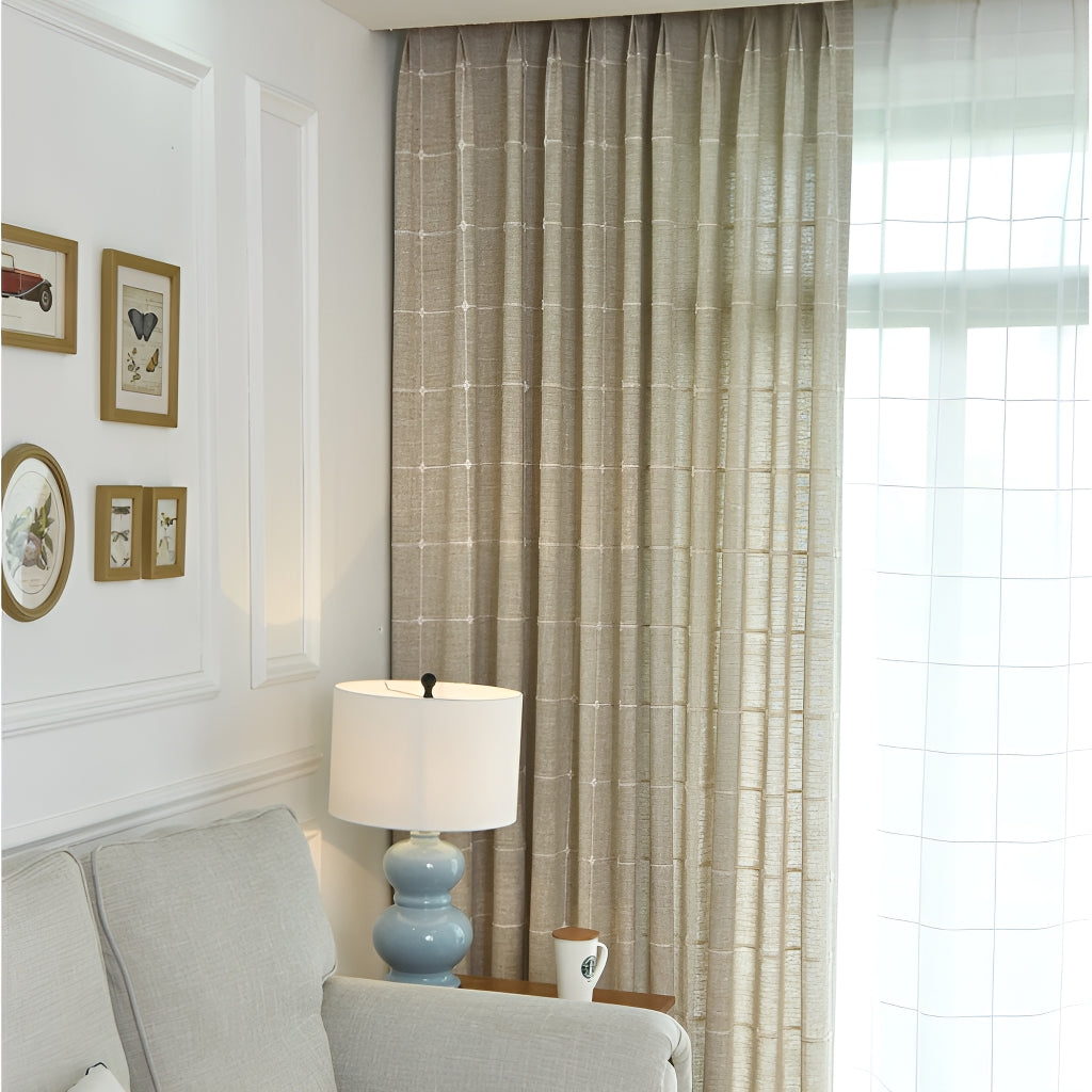 Ryann Geometric Stripe Grommet Sheer Custom Curtains for Living Room & Bedroom - Light Filtering Window Drapes with Modern Design