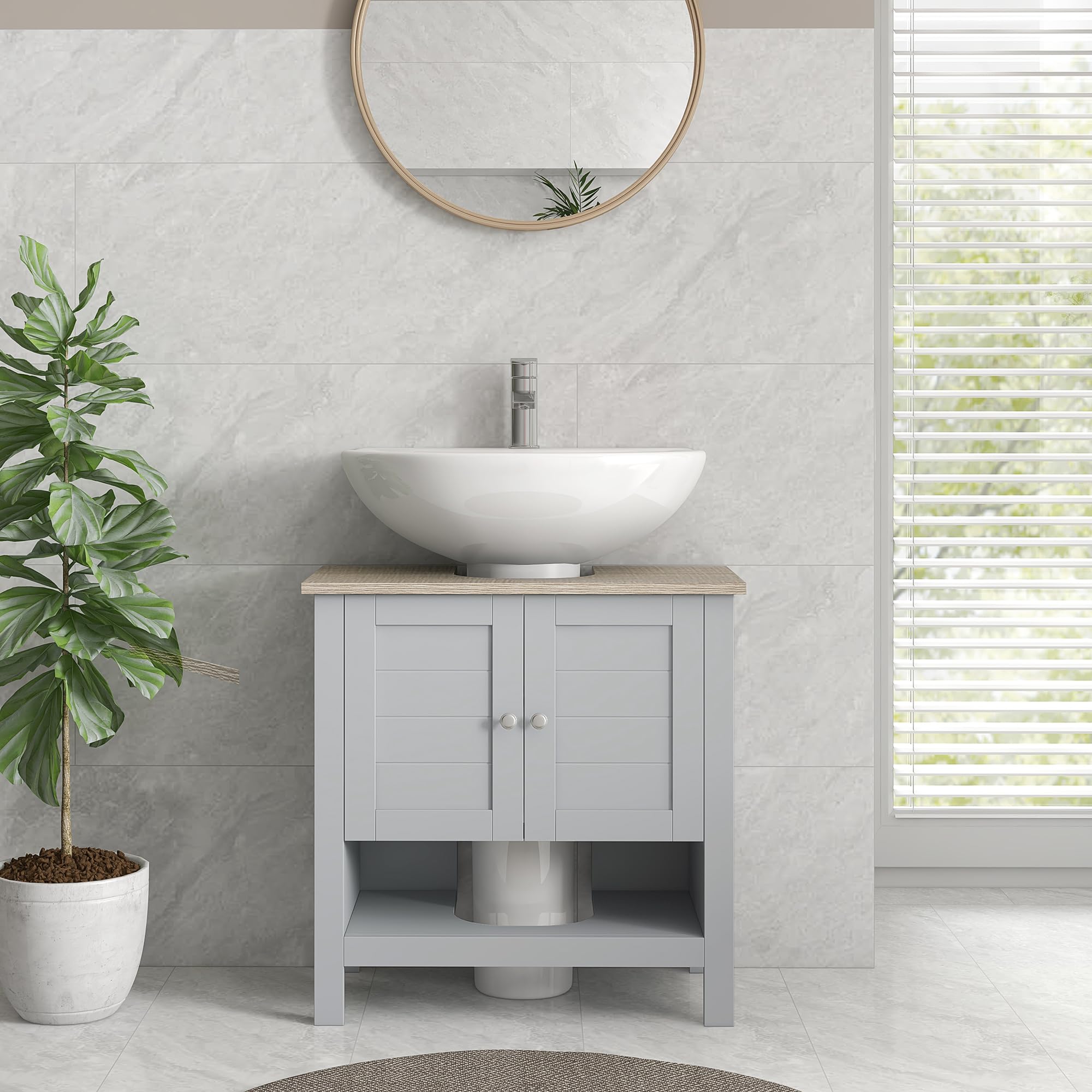 Kleankin Pedestal Sink Storage Cabinet - Under Sink Bathroom Vanity with Adjustable Shelf & Open Bottom - Gray - Perfect for Small Bathroom Organization & Extra Storage Space