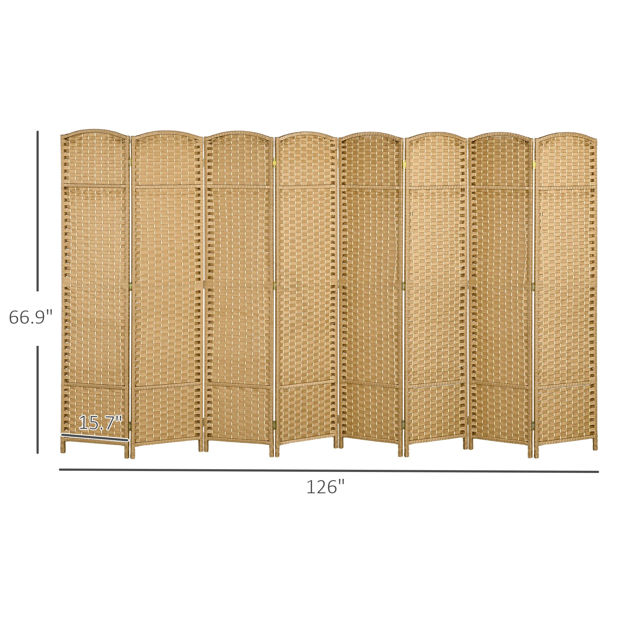 HOMCOM 8 Panel Folding Room Divider Privacy Screen - 5.6 Feet Tall Freestanding Partition Wall for Home Office, Bedroom & Living Room - Natural Wood Finish for Modern Interior Design & Space Organization