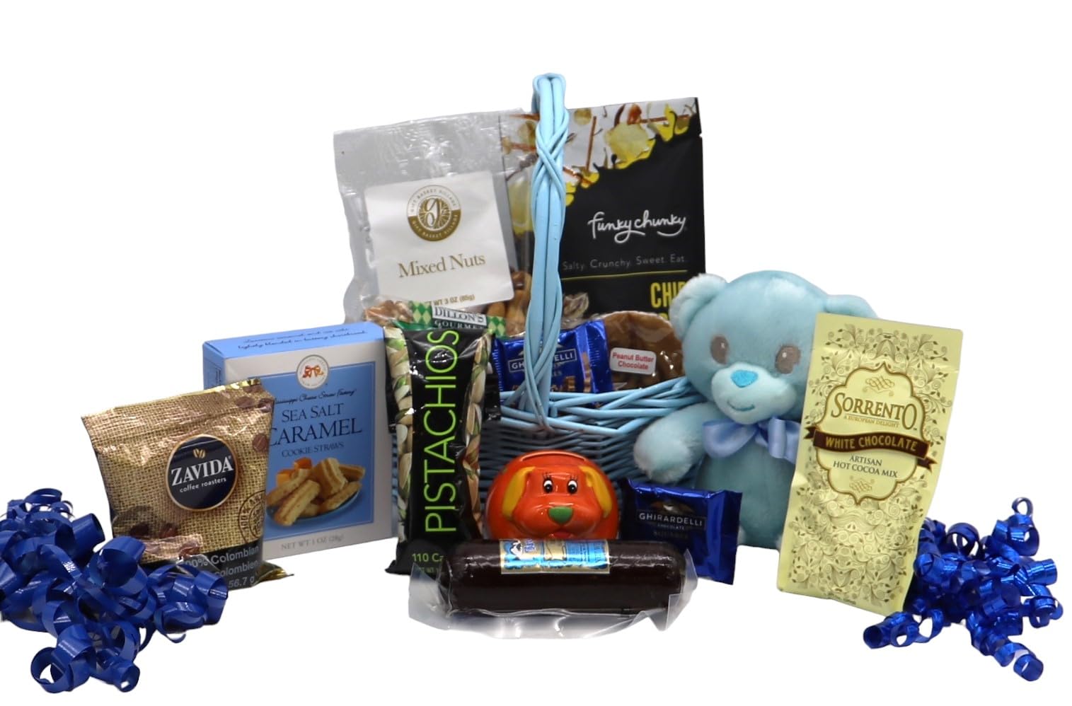 It's a Boy Celebration Gift Basket - Gourmet Snacks, Piggy Bank, Plush & More | Handcrafted Baby Shower Gift for New Parents | Perfect for Birth Announcements & Newborn Welcomes