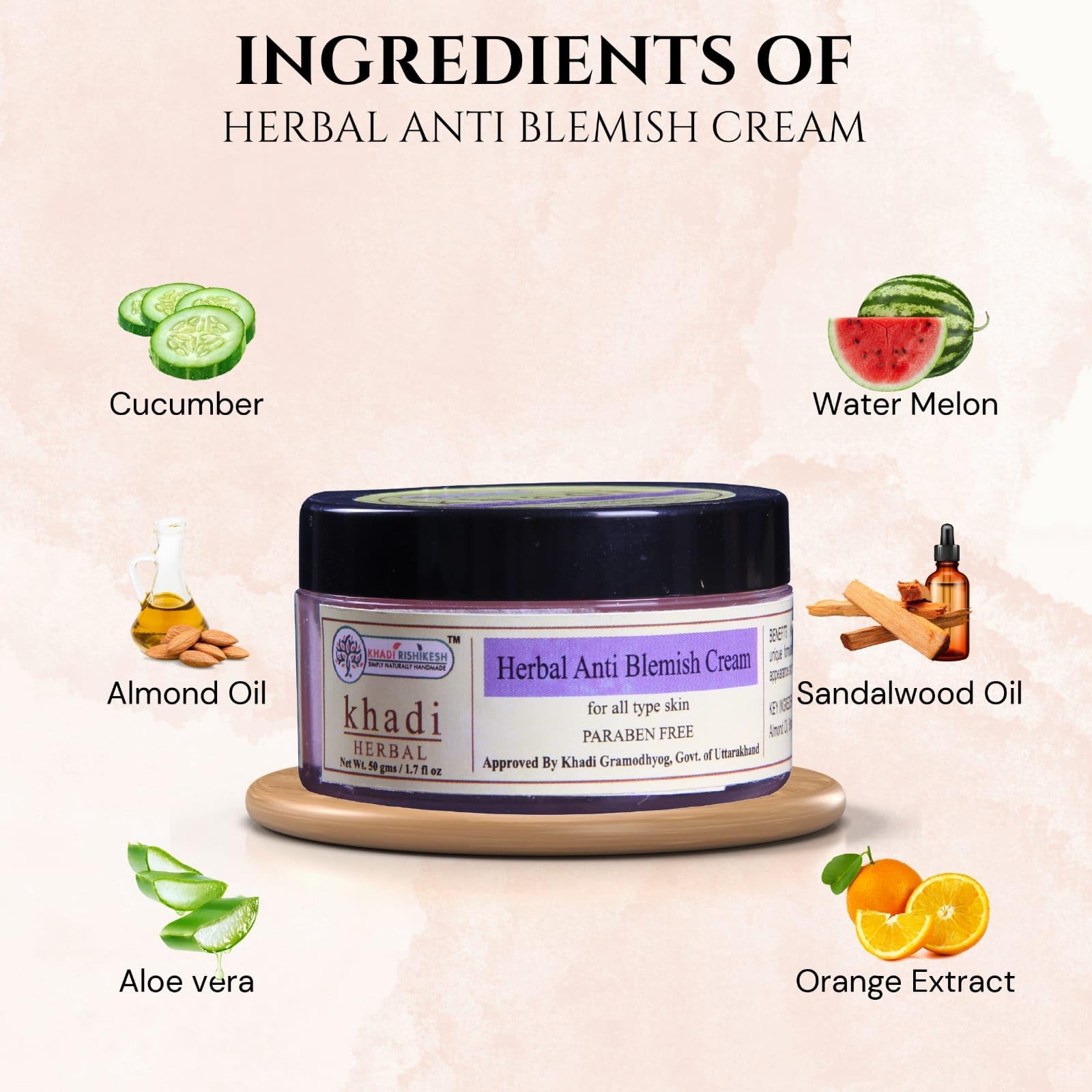 Khadi Rishikesh Herbal Anti Blemish Cream - Reduces Dark Spots & Brightens Skin for Women & Men | Paraben-Free, 50gm | Perfect for Daily Skincare Routine & Acne-Prone Skin