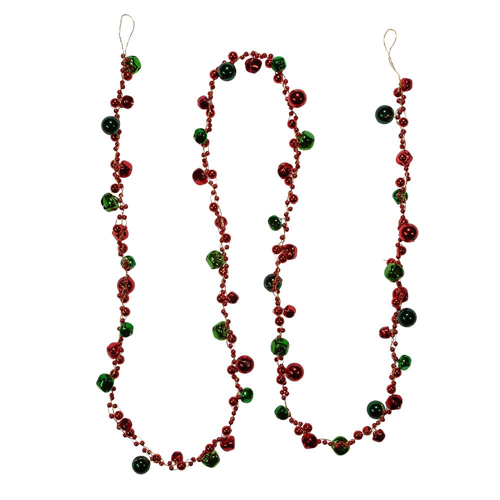 6-Foot Red and Green Bell Garland - Christmas Decoration for Tree, Fireplace, and Holiday Party Decor