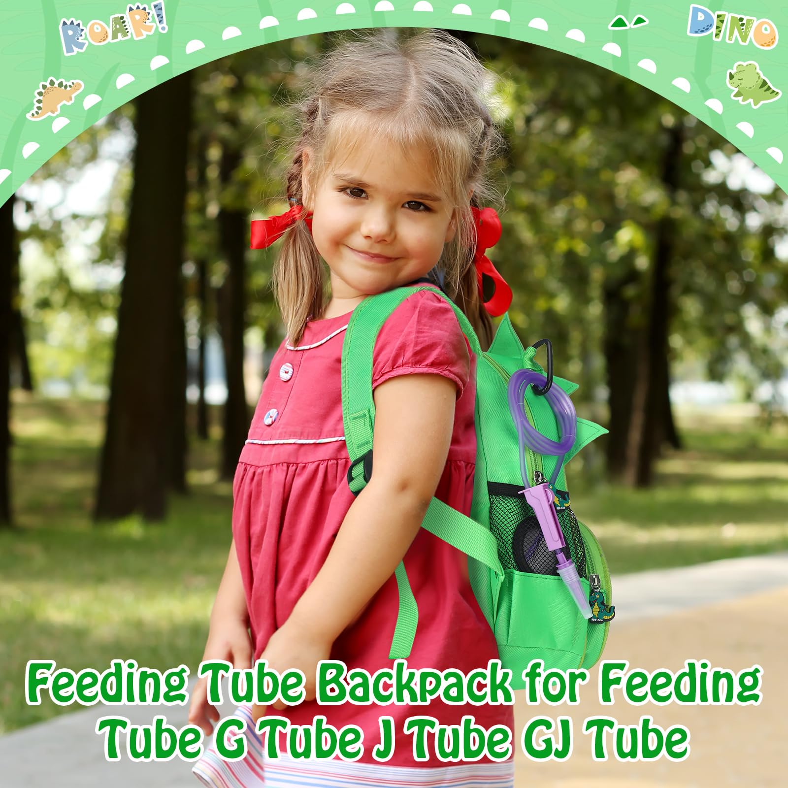 G Tube Backpack for Enteral Feeding Pump - Dinosaur Print, Portable Medical Bag for Kids & Adults