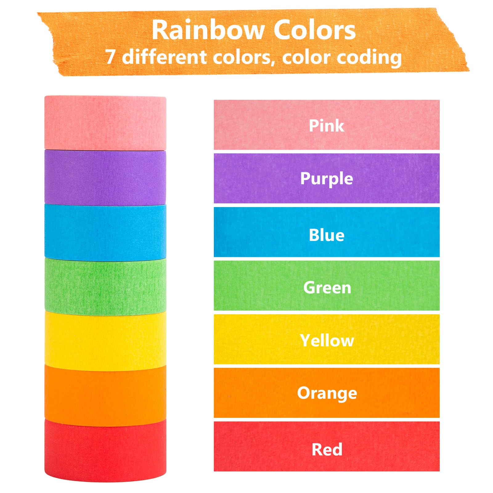 VGOODALL Colored Masking Tape - 7 Rolls Multi Pack (330 Feet x 1 Inch) - Vibrant Rainbow Craft Tape for Painting, Labeling & Color Coding - Perfect for DIY Projects, Scrapbooking, Home Organization & Office Use