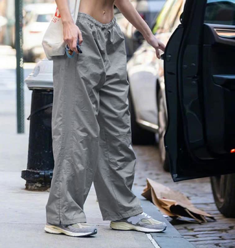 Y2K Low Waist Drawstring Cargo Pants - Baggy Straight Wide Leg Trousers for Women | E-Girl Harajuku Hiphop Streetwear Sweatpants | Perfect for Casual Wear, Street Style & Festival Outfits