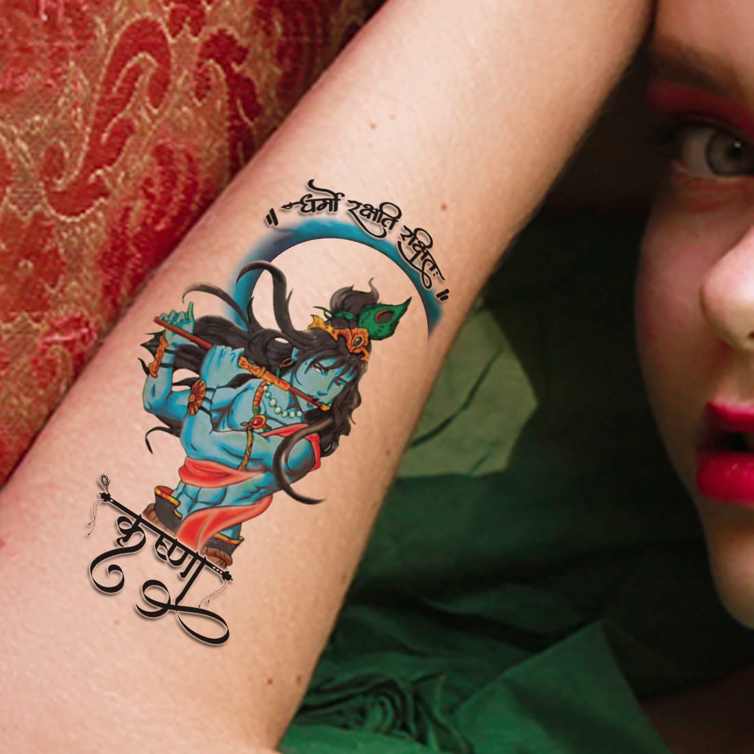 Waterproof Temporary Tattoo of Lord Krishna - Colorful Body Art for Men & Women | Perfect for Festivals, Parties & Spiritual Events