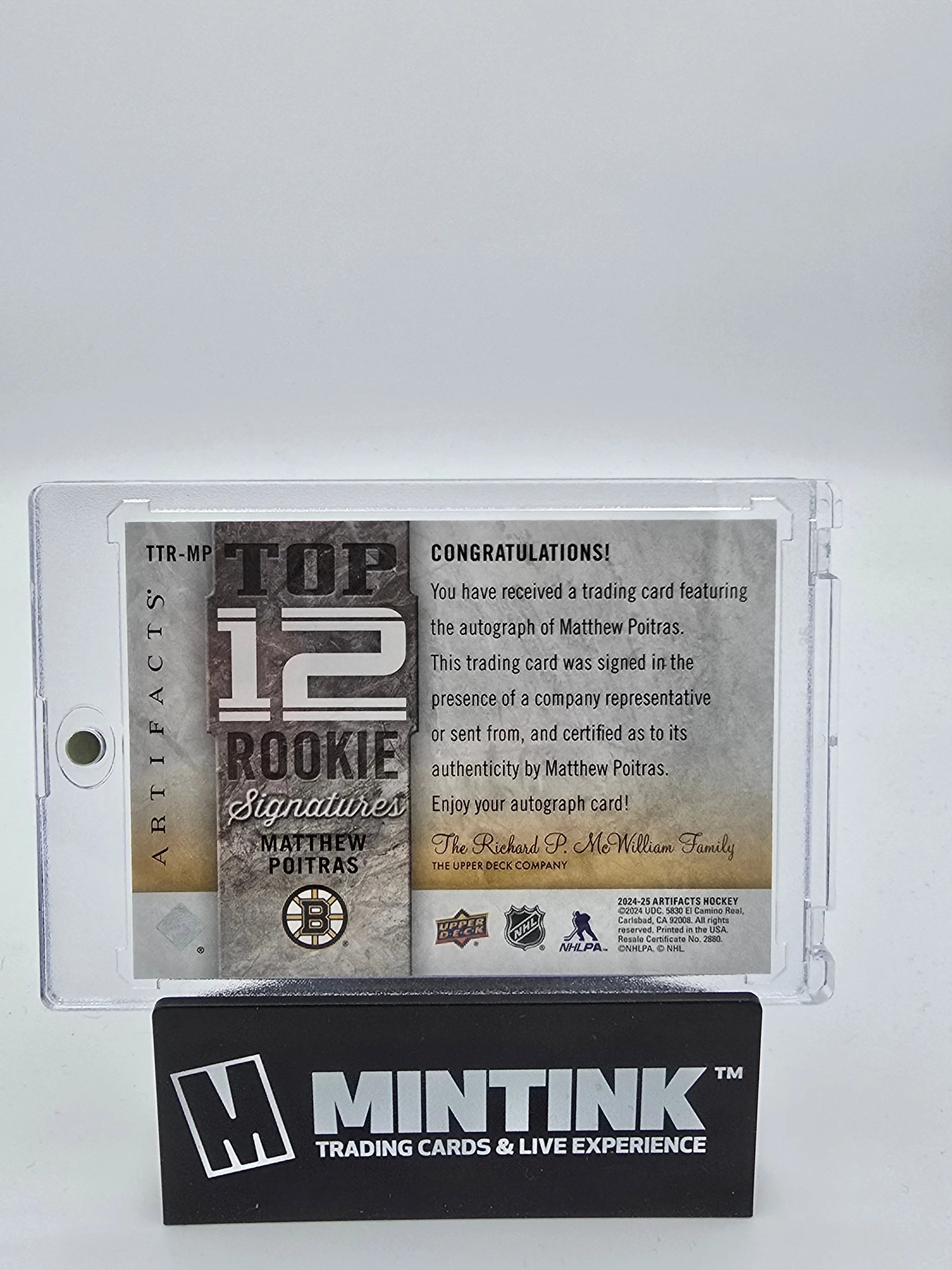 2024-25 Upper Deck Artifacts Hockey Matthew Poitras Rookie Autograph Card #12 - Collectible Sports Memorabilia for Hockey Fans & Card Collectors - Perfect for Display, Trading, and Investment