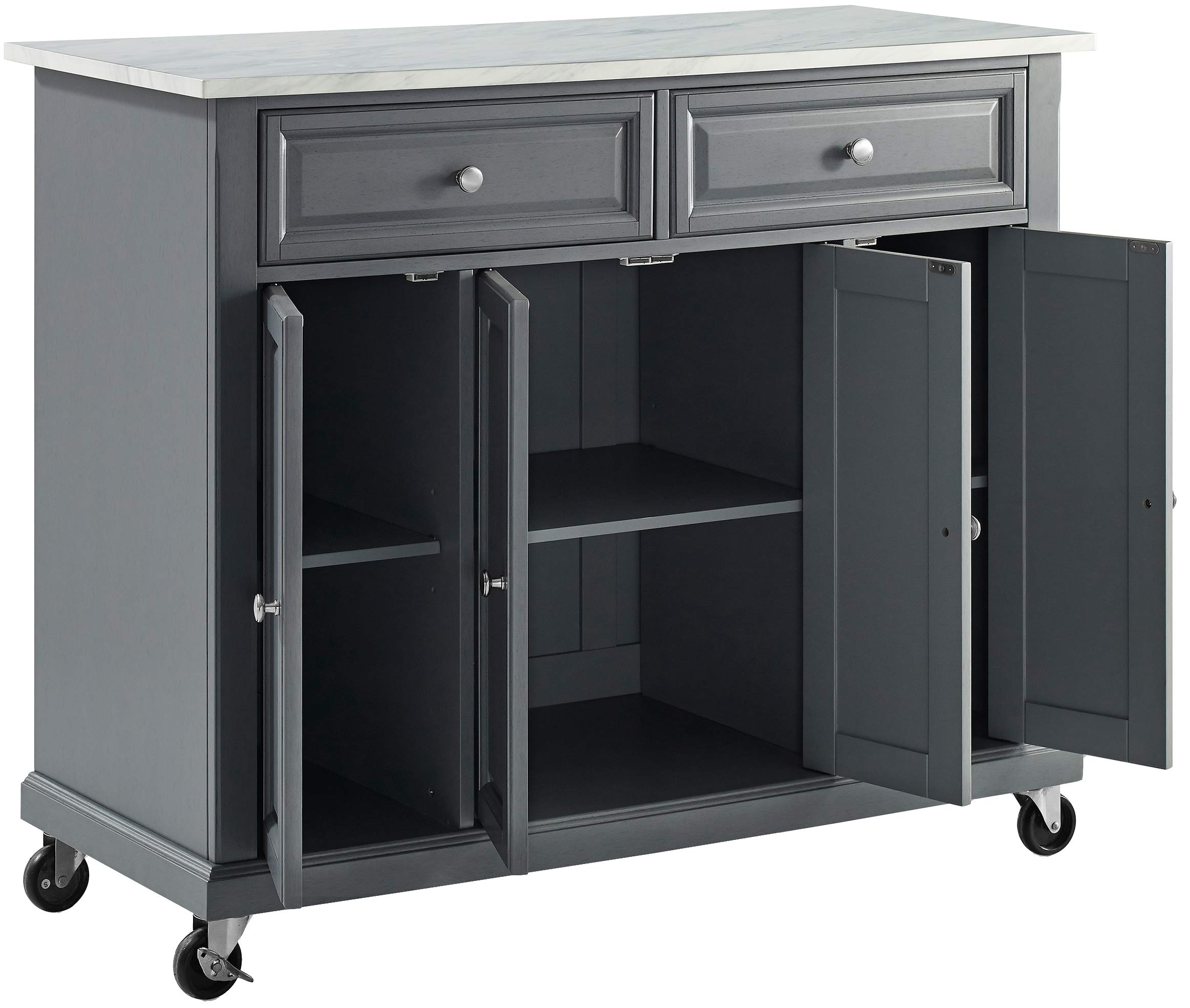 Crosley Avery Rolling Storage Cart - Kitchen Island with Shelves, Microwave Stand & Coffee Bar Organizer - Gray - Perfect for Small Spaces, Apartment Living & Mobile Kitchen Storage