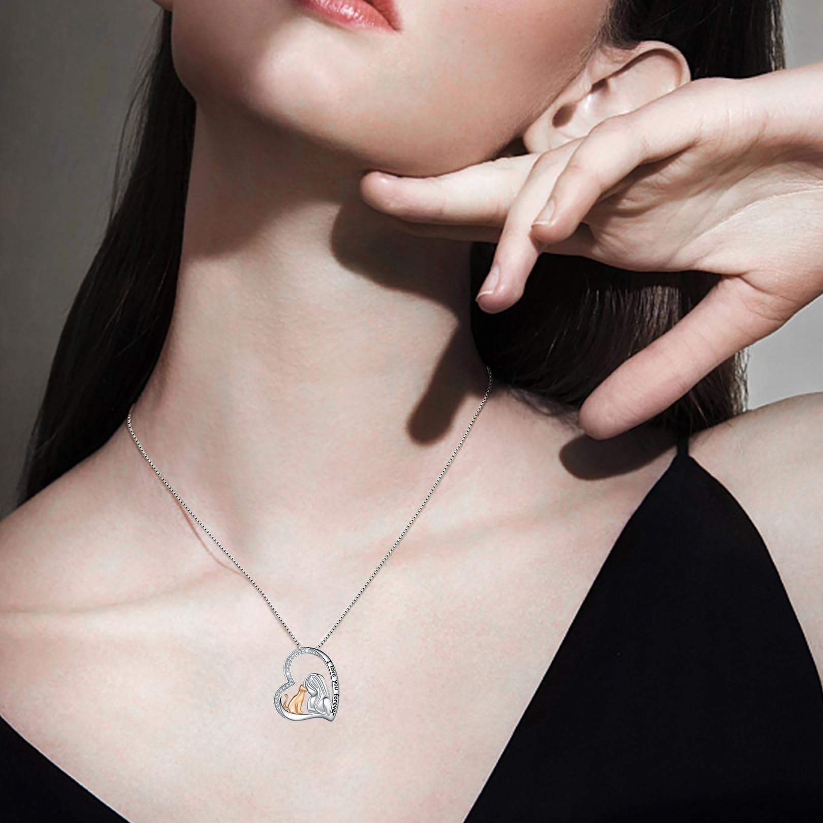 925 Sterling Silver Cute Cat & Dog Pendant Necklace for Women - Dainty Pet Jewelry Gift for Daughter, Girlfriend, Wife - Perfect Birthday, Anniversary & Valentine's Day Present for Animal Lovers