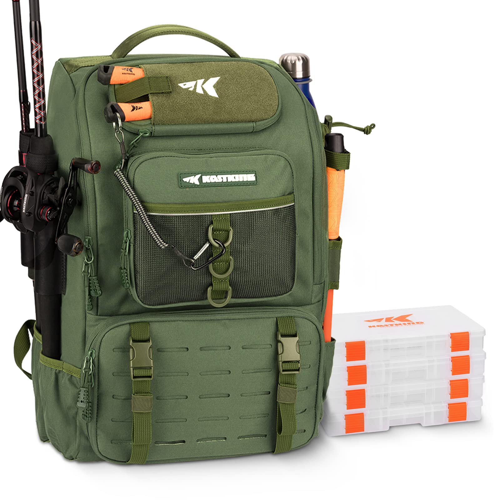 **KastKing Karryall 40L Fishing Tackle Backpack with Rod Holders & 4 Tackle Boxes - Waterproof Fishing Gear Storage for Bass, Trout, Saltwater Fishing - Perfect for Shore, Boat & Kayak Anglers**