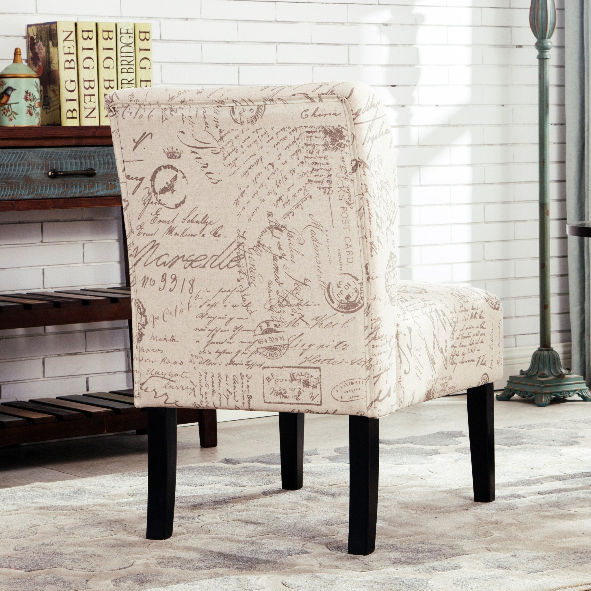 Roundhill Furniture Capa Fabric Armless Contemporary Accent Chair with English Letter Print - Modern Living Room, Office, or Bedroom Seating for Home Decor