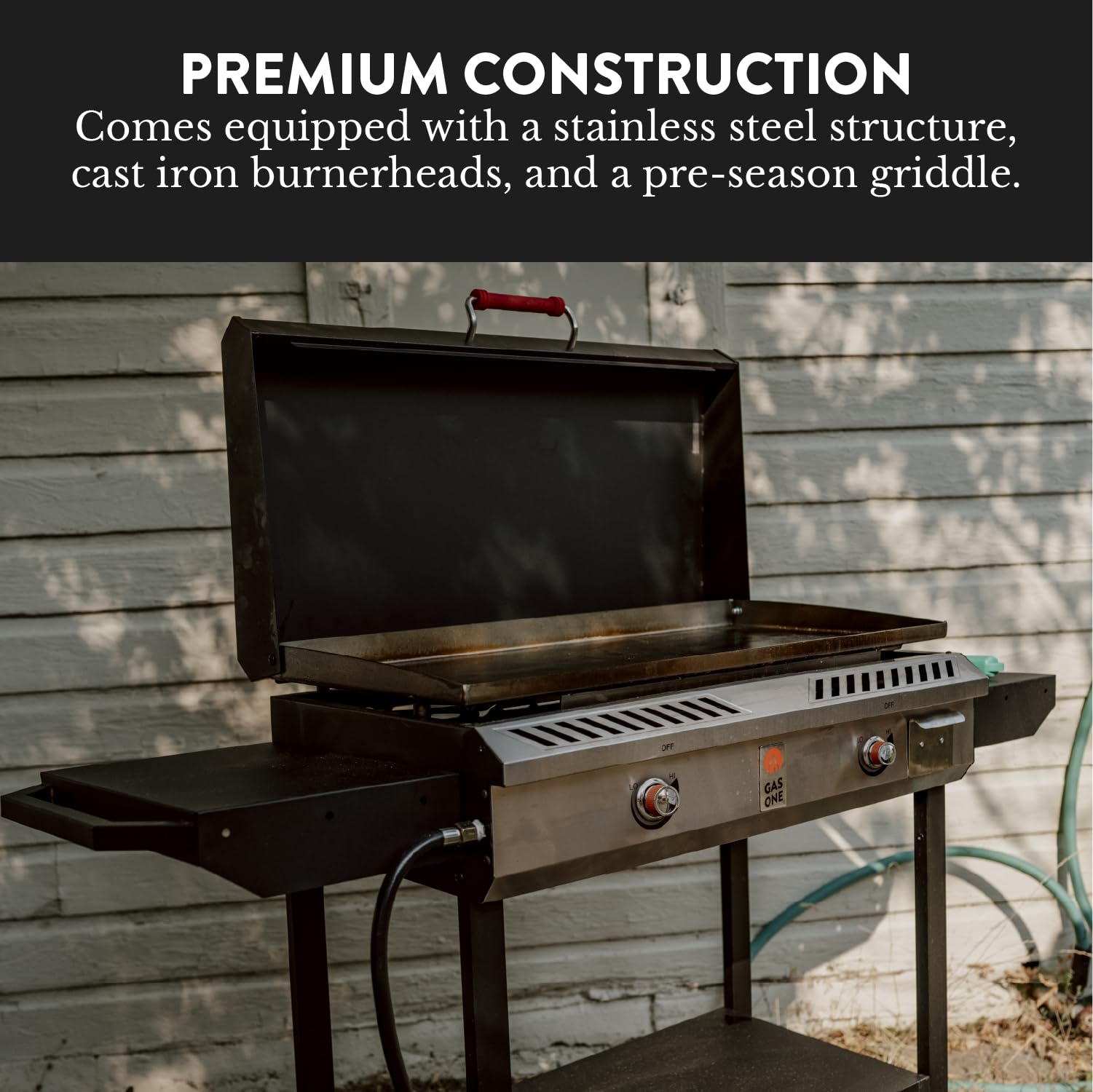 GasOne 2-Burner Propane Griddle Stove with Flat Top Grill - Outdoor Modular Cast Iron Grill & Griddle Combo with Cover, Side Shelves & Wheels - Perfect for Camping, Tailgating, Backyard BBQs and Outdoor Cooking