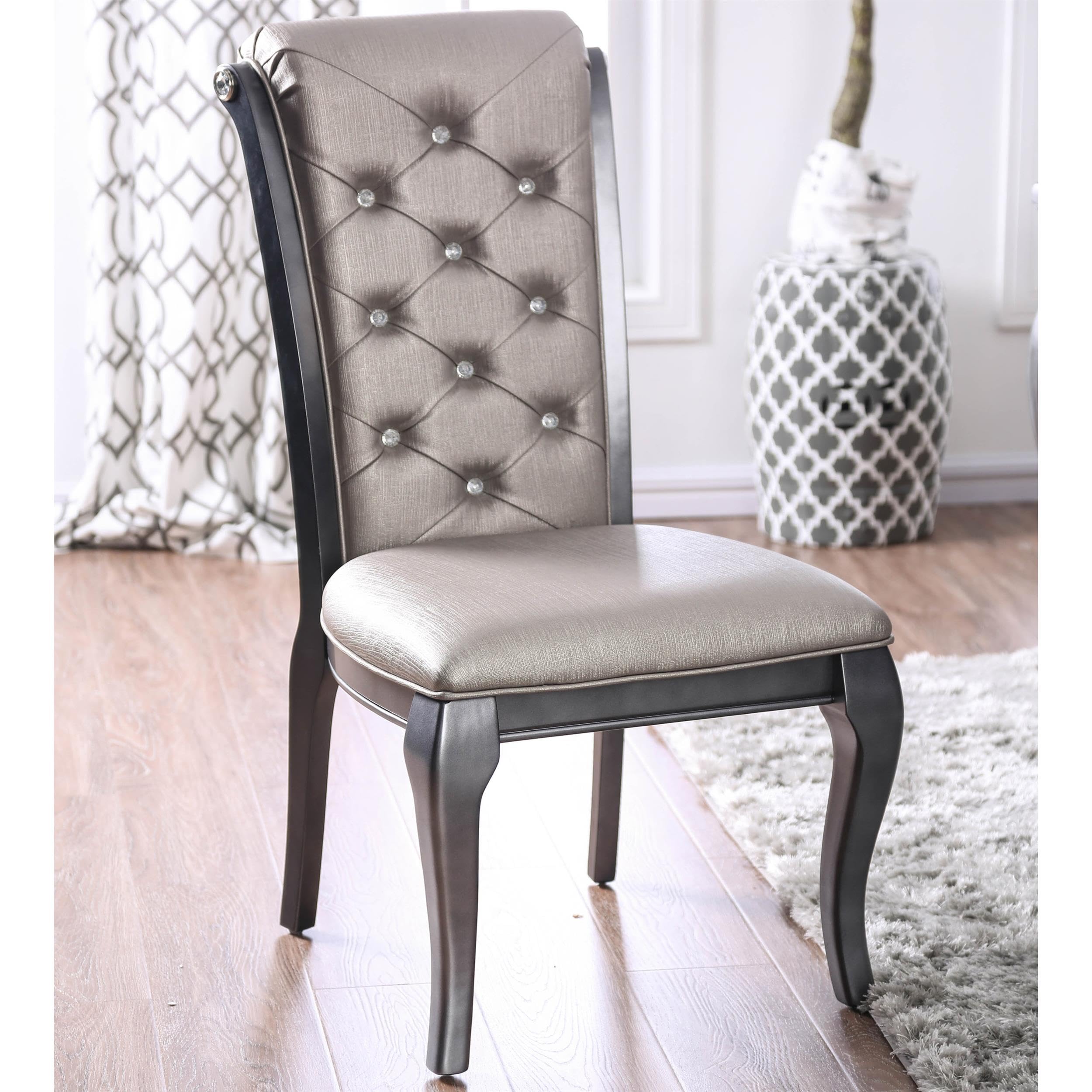 Furniture of America Bethlehem Wood Tufted Side Chairs in Gray (Set of 2) - Elegant Dining Room Chairs for Kitchen, Living Room, and Office Use
