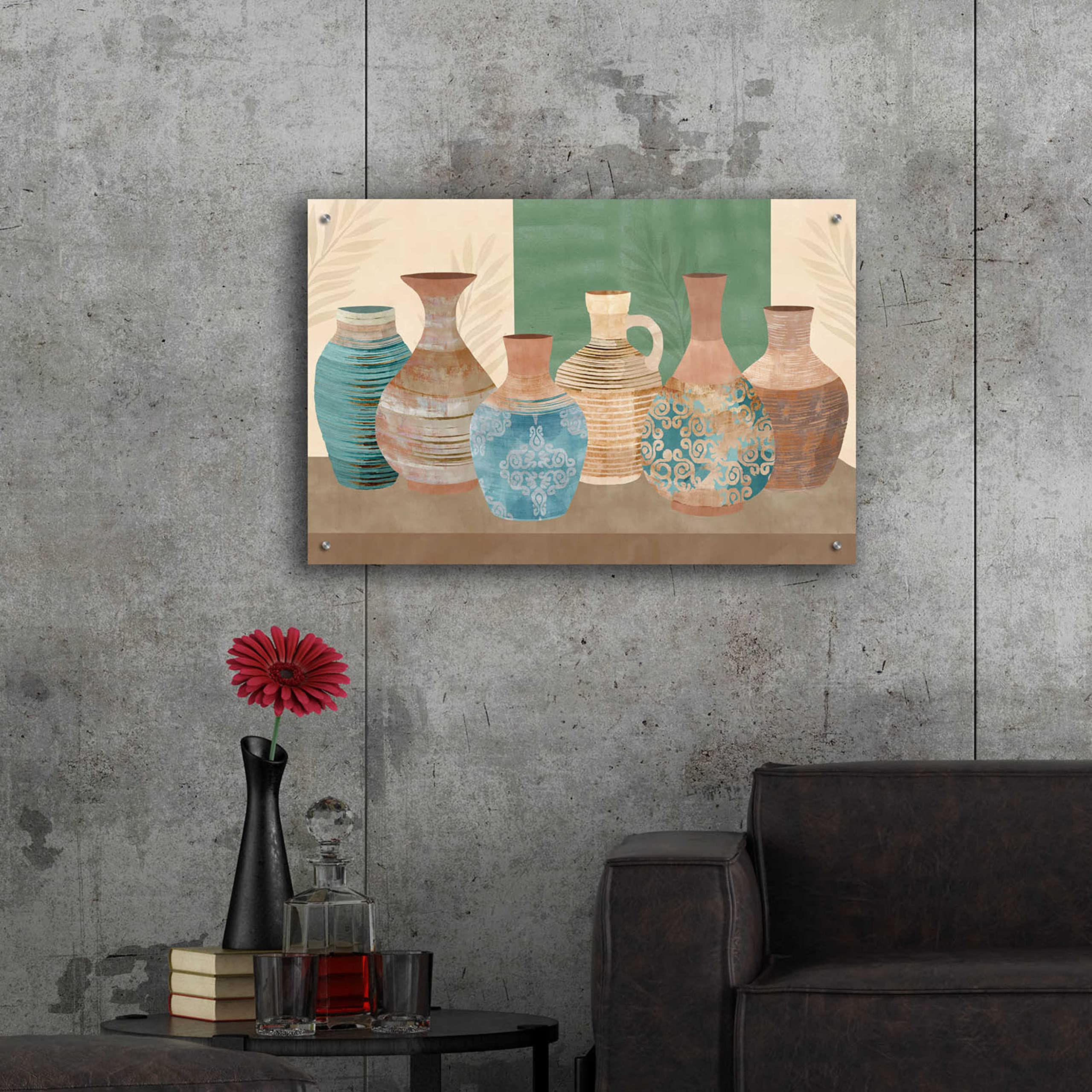 Flora Kouta 'Earthenwared Pots IV' Acrylic Glass Wall Art Print - 36x24 Inches Modern Home Decor for Living Room, Bedroom & Office