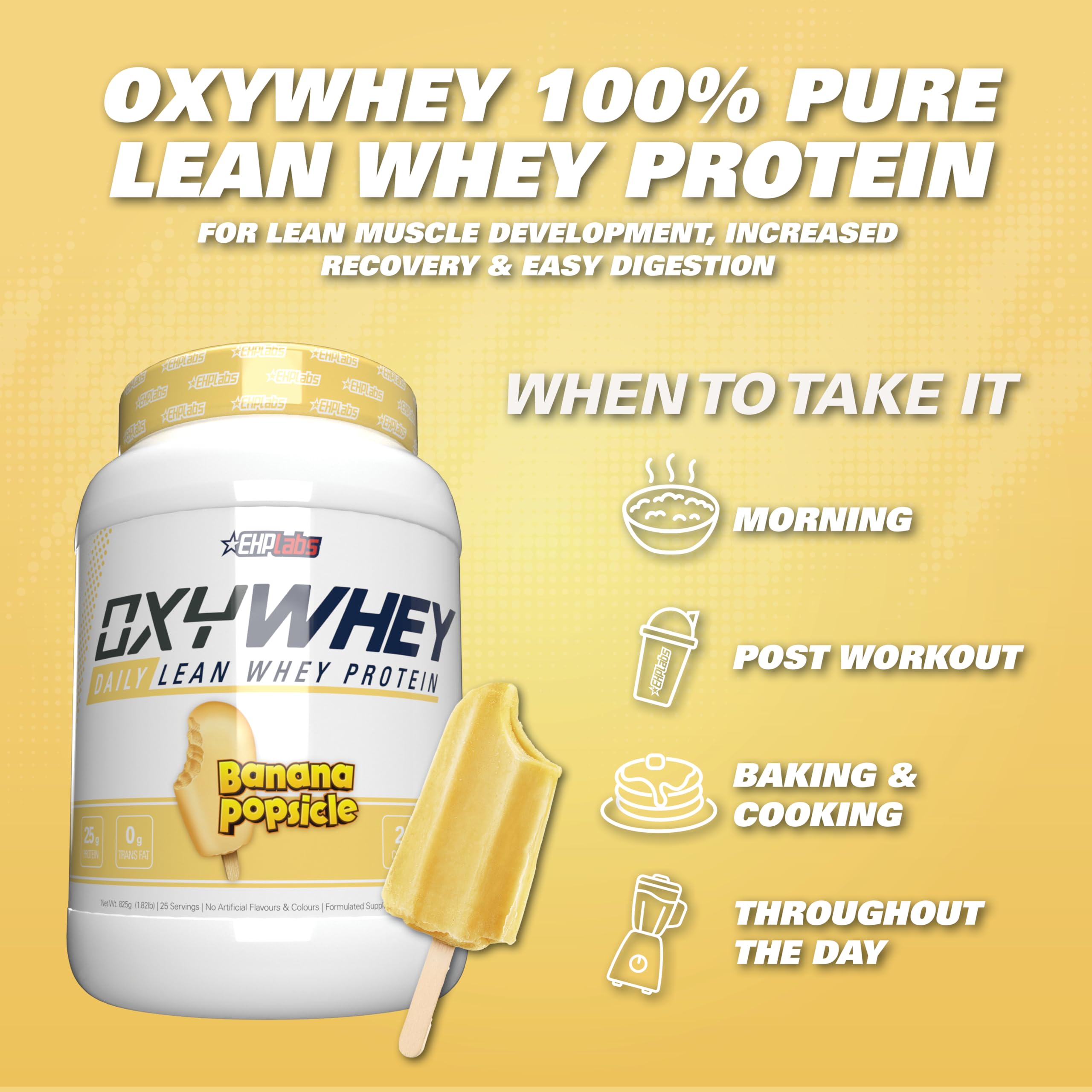 EHP Labs OxyWhey Whey Protein Isolate Powder - 25g Protein per Serving, Sugar-Free Meal Replacement Shake for Muscle Recovery & Weight Management - Banana Flavor (25 Servings) | Perfect for Post-Workout, Breakfast, or Healthy Snacking