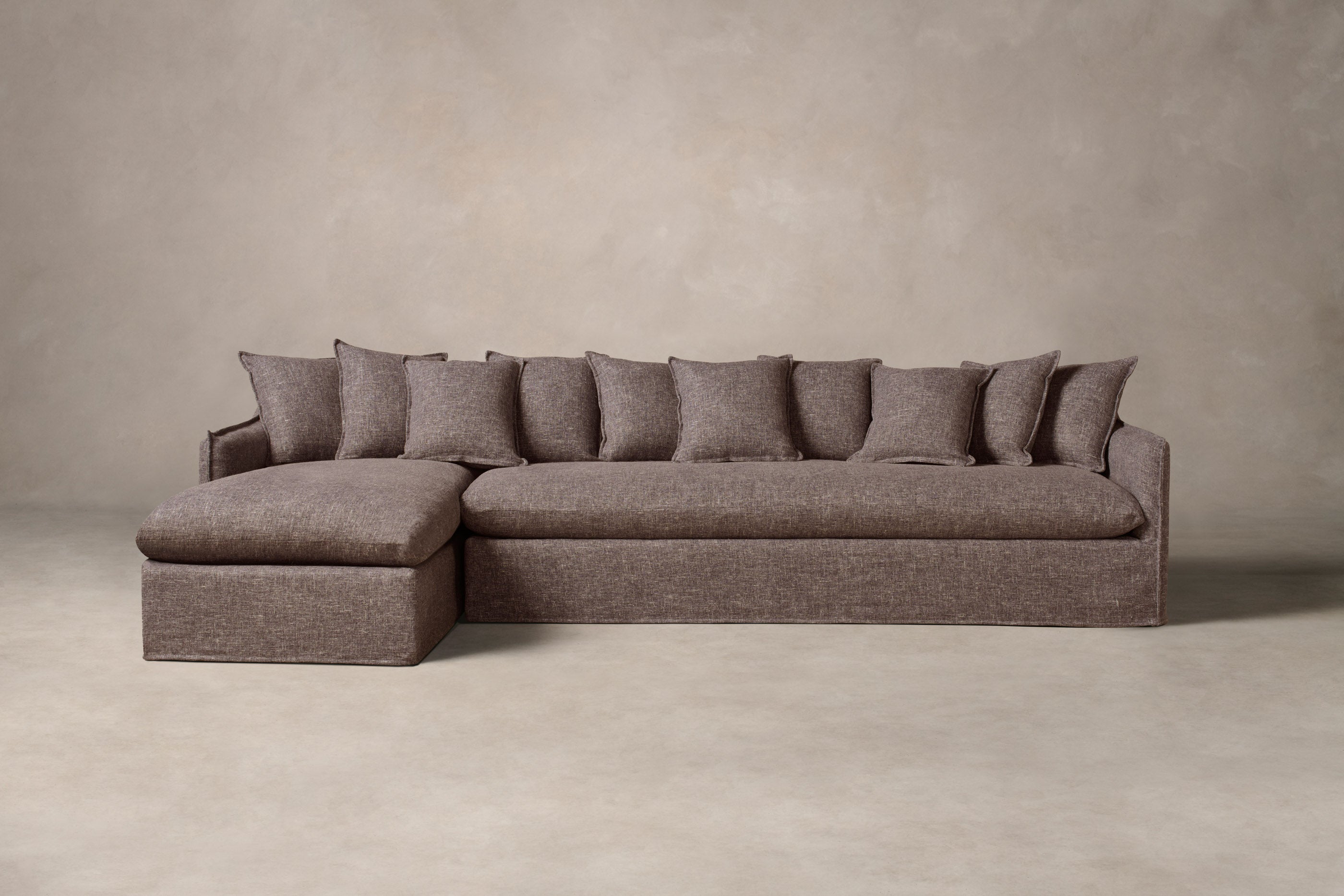 Dune Sectional Sofa with Heritage Belgian Linen Upholstery in Carob Brown - Perfect for Living Rooms, Family Rooms & Cozy Spaces