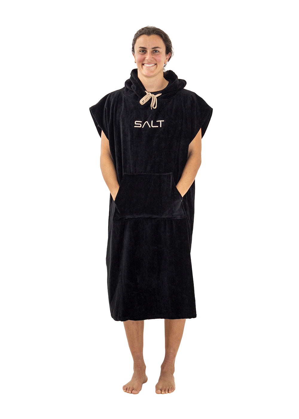 SALT Hooded Cotton Poncho Towel - Soft & Absorbent Black Beach Cover Up for Women & Men - Perfect for Swimming, Surfing, Yoga & Spa