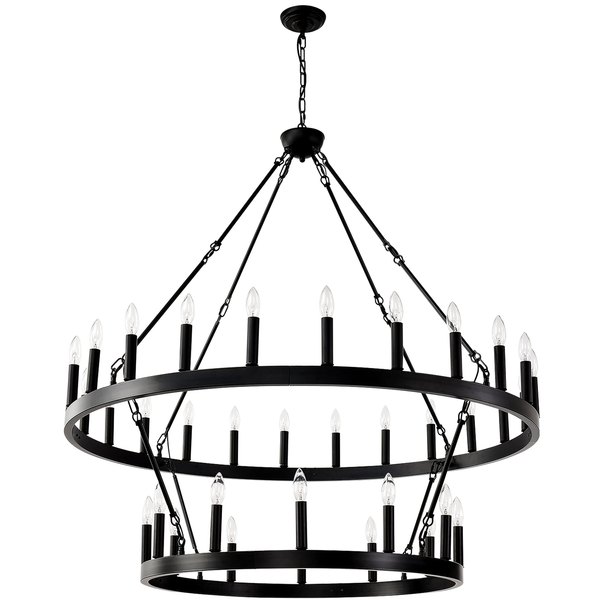 Vintage Black Wagon Wheel Chandelier 48
