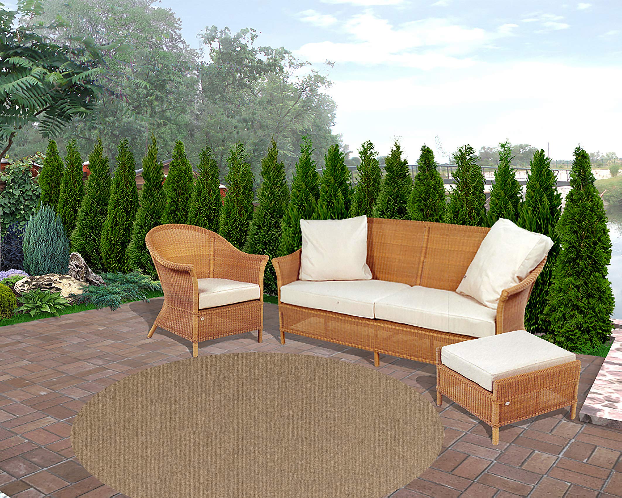 Premium Indoor/Outdoor Area Rug - 9' Round Chestnut PET Fiber Rug Made from 100% Recycled Plastic Bottles | Eco-Friendly, Durable & Weather-Resistant for Patio, Deck, Living Room or Bedroom