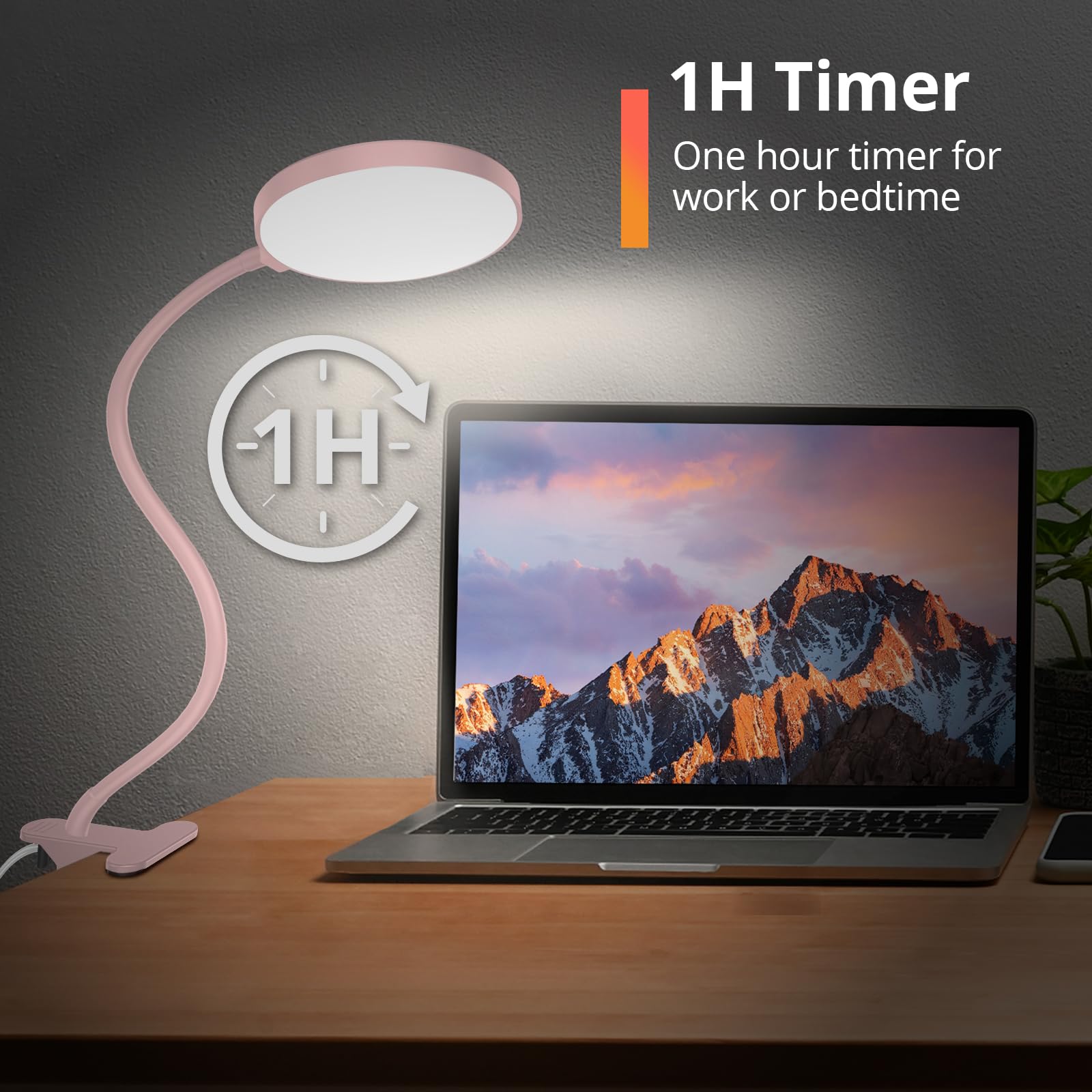 LED Desk Lamp with Remote Control - Dimmable Clip-On Reading Light, Flexible Gooseneck with 1H Timer & Nightlight, RA>95 for Study, Office, Bedroom (3.5'' Clamp, Adapter Included) - Perfect for Night Reading, Working & Studying