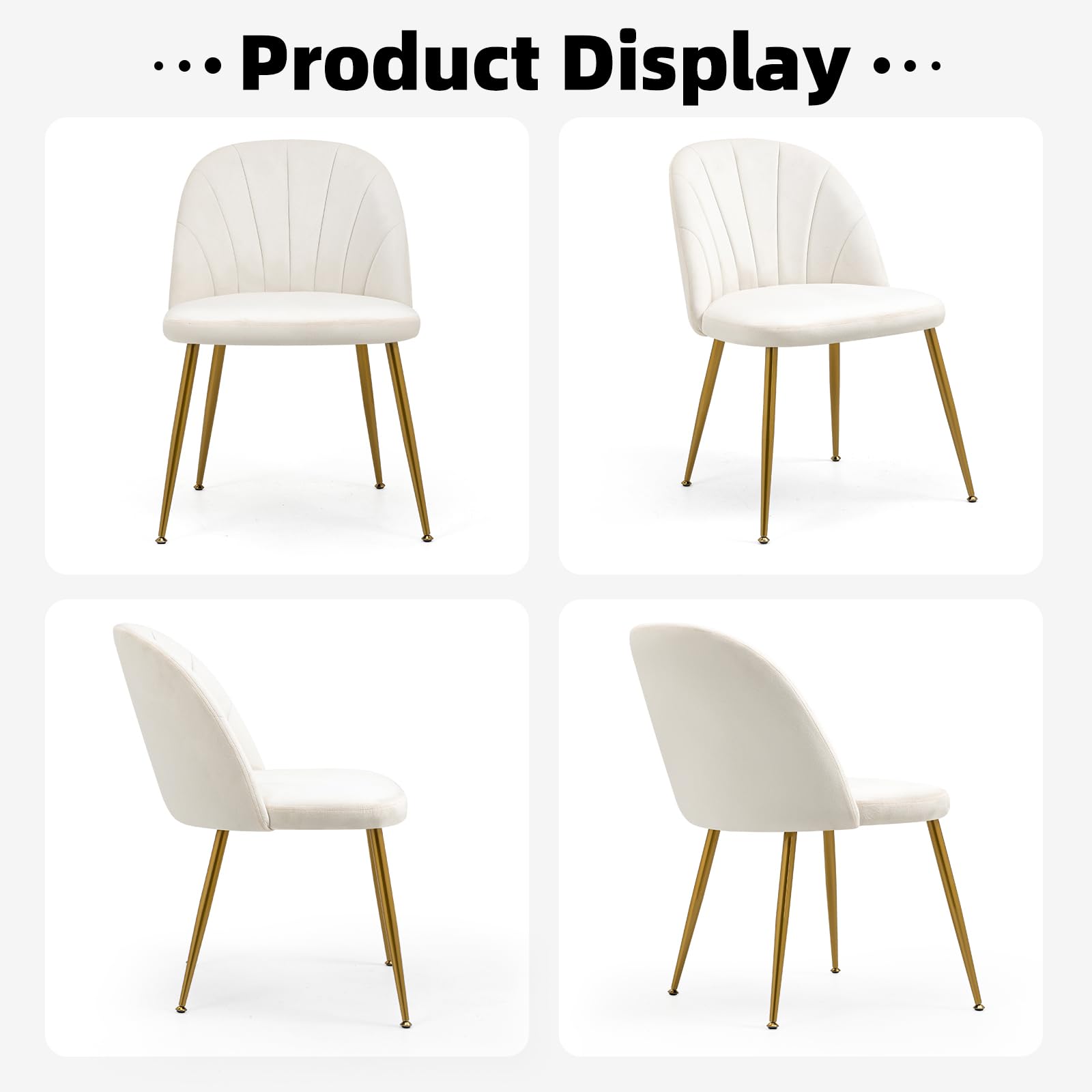 X-VOLSPORT Velvet Dining Chairs Set of 2 - Modern Accent Chairs for Living Room, Bedroom & Office - Armless Vanity Chairs with Gold Metal Legs - Beige Upholstered Seating for Home Decor, Guest Reception & Dining Area