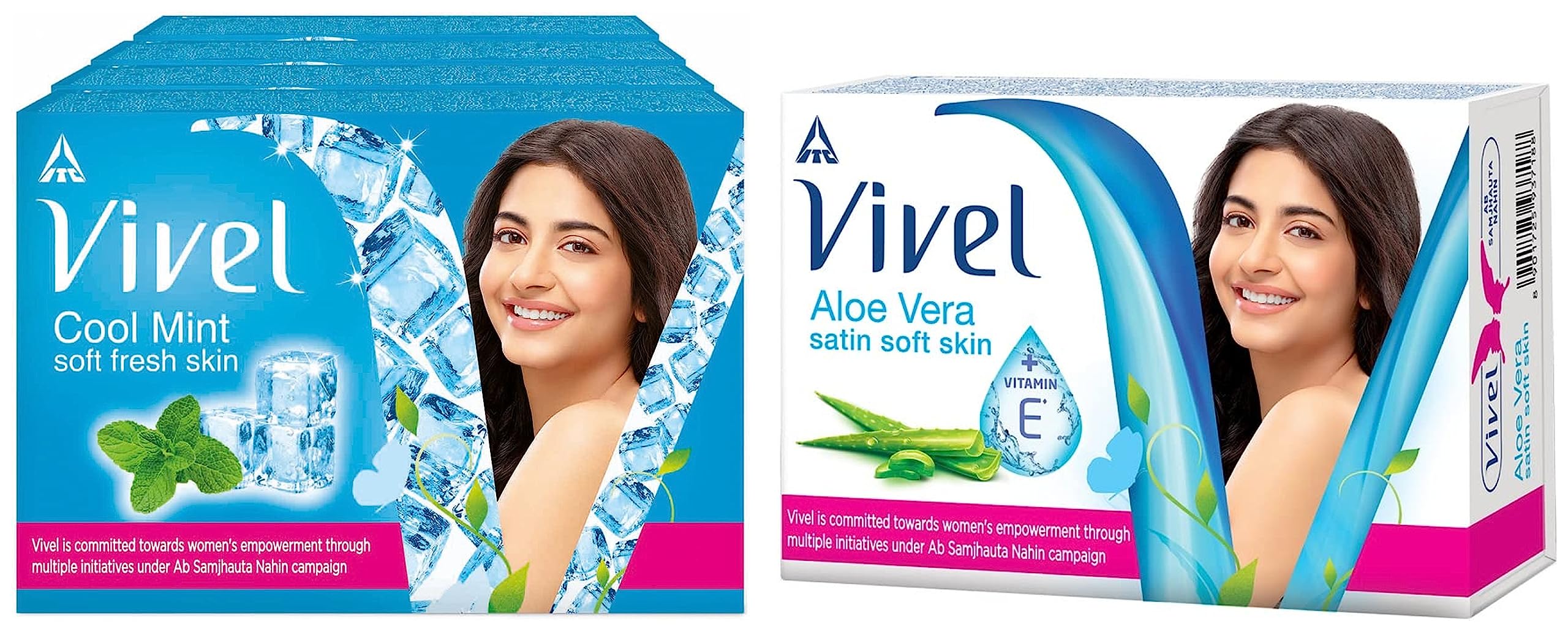 Vivel Aloe Vera & Vitamin E Bath Soap for Soft Glowing Skin | Menthol Cool Mint Soap for Refreshing Skin | 4-Pack Combo (150g Each) - Perfect for Daily Shower, Spa Day & Travel